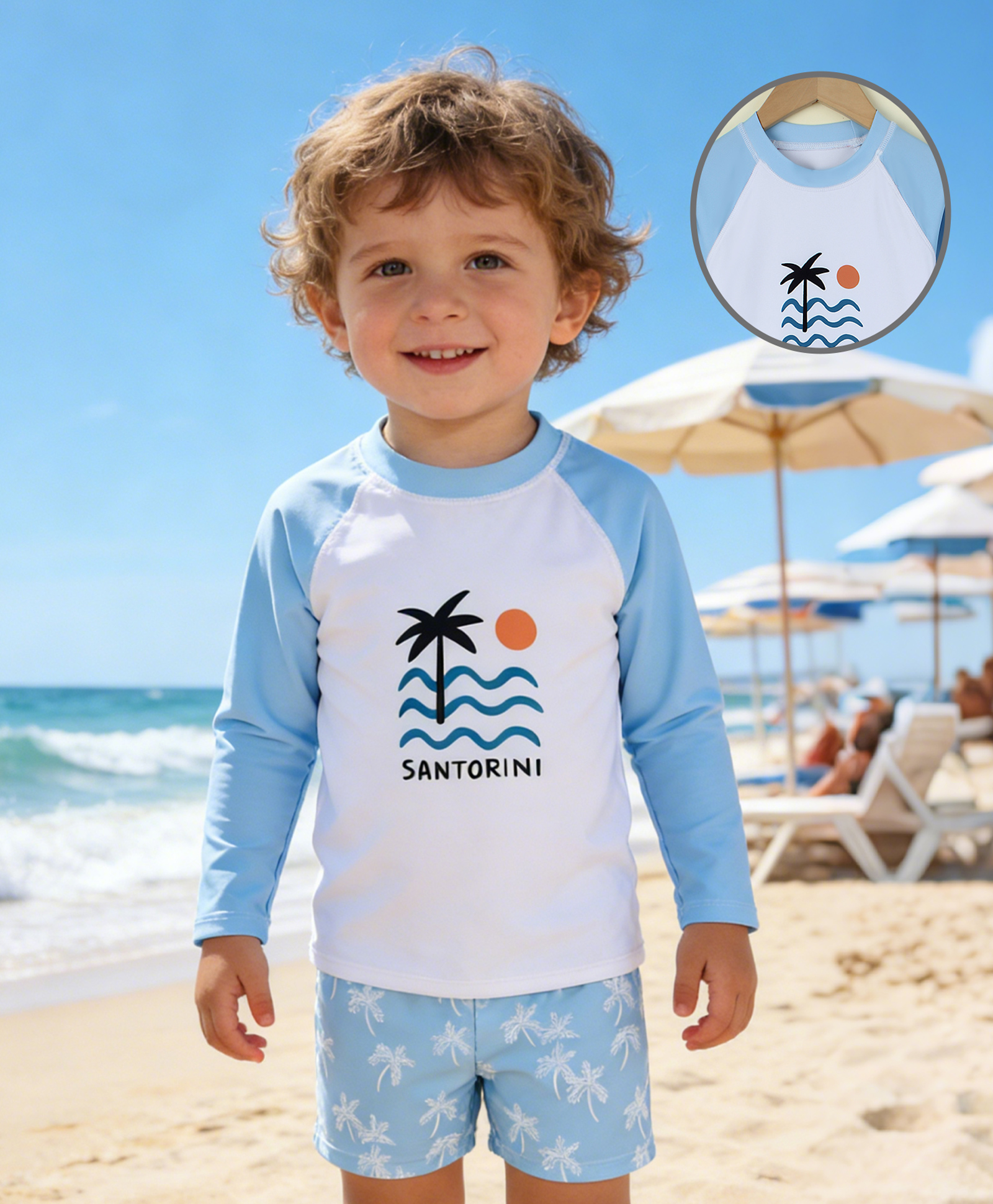 Mark & Mia Full Sleeves Raglan Sleeves Beach Theme Printed Two Piece Swimsuit - Light Blue-picture-22