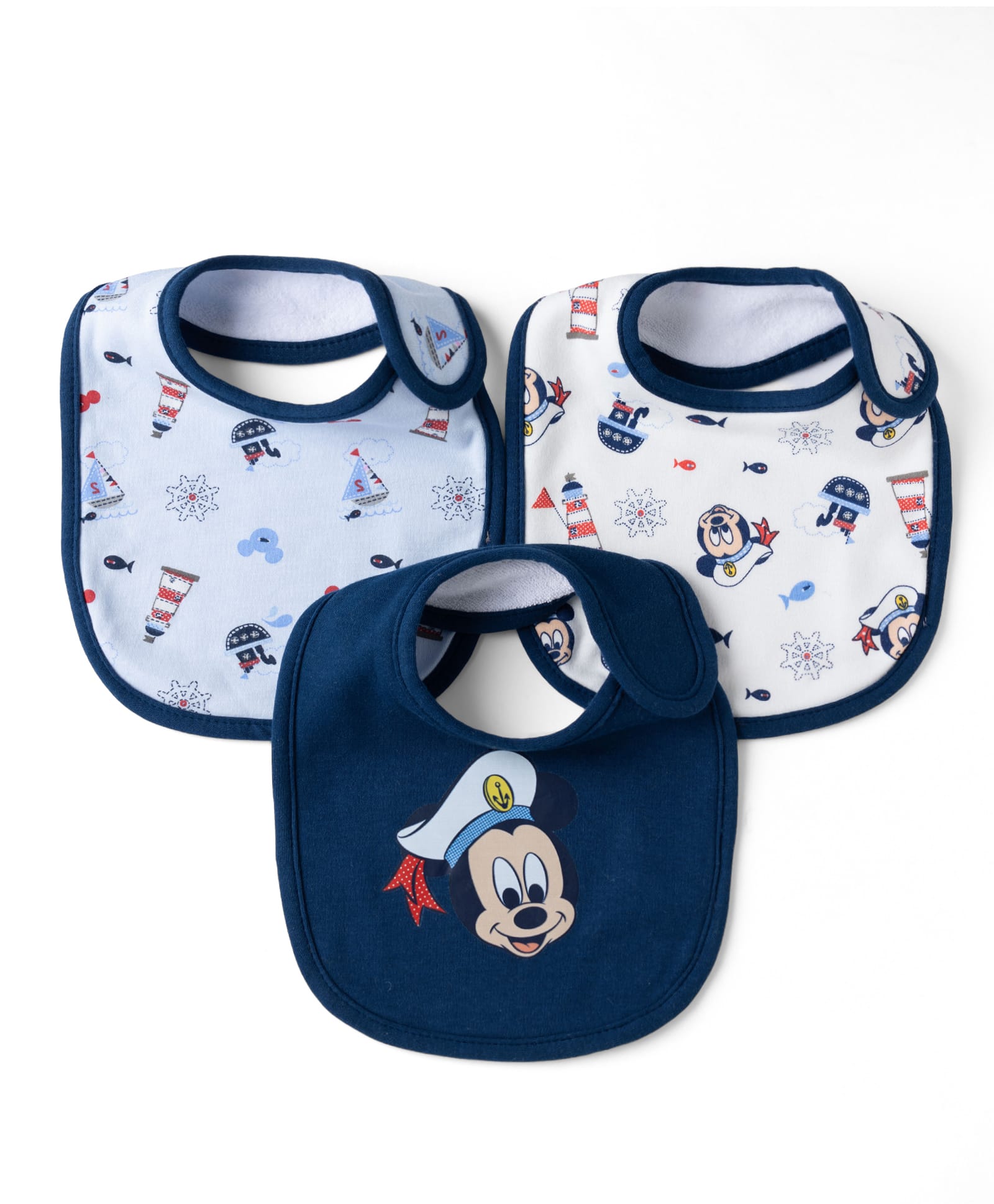 Babyhug Disney Mickey Sailor Print Premium Bibs Pack of 3 - White, Blue & Navy| Soft & Skin Friendly| Absorbent Material| Feeding & Drool Protection| Machine Washable| Easy Velcro Closure-image-33