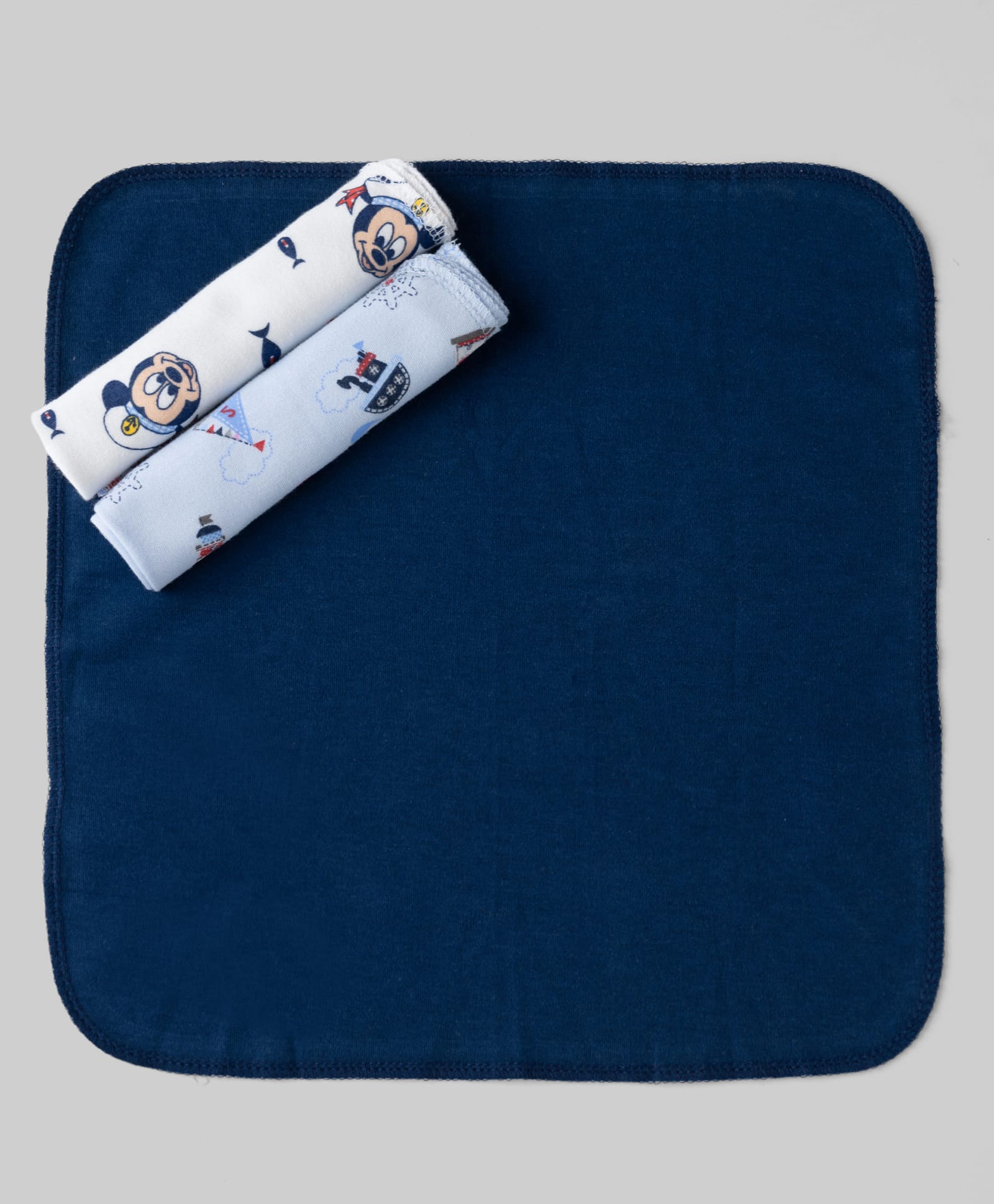Babyhug Disney Premium Wash Cloths Pack of 3 Sailor Mickey Print - White, Blue & Navy| Soft & Gentle| Highly Absorbent| Multipurpose Baby Care Essential| Machine Washable| Soft & Breathable-image-45