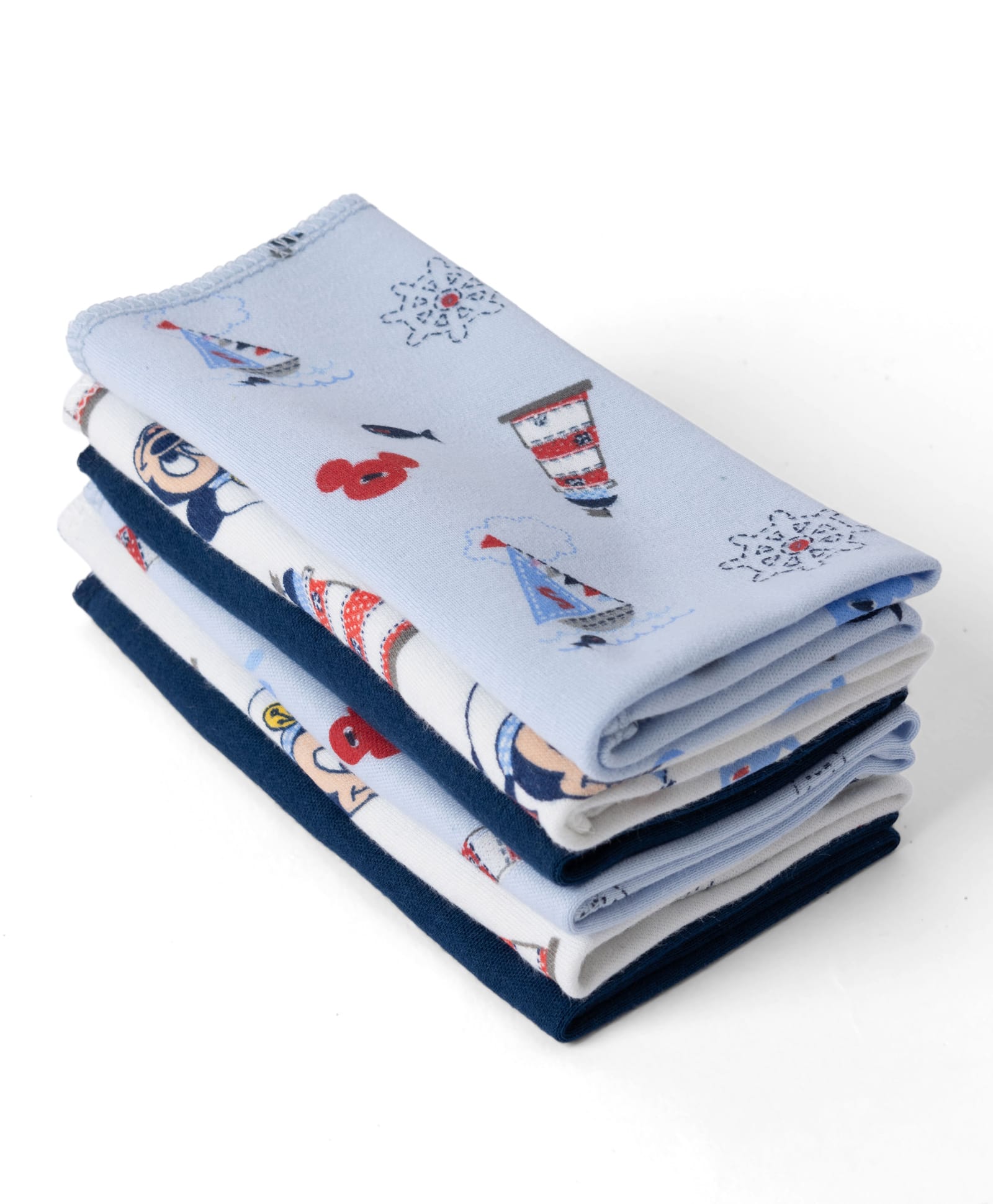Babyhug Disney Mickey Sailor Print Premium Wash Cloths Pack of 6 - White, Blue & Navy| Soft & Gentle| Highly Absorbent| Multipurpose Baby Care Essential| Machine Washable-image-32