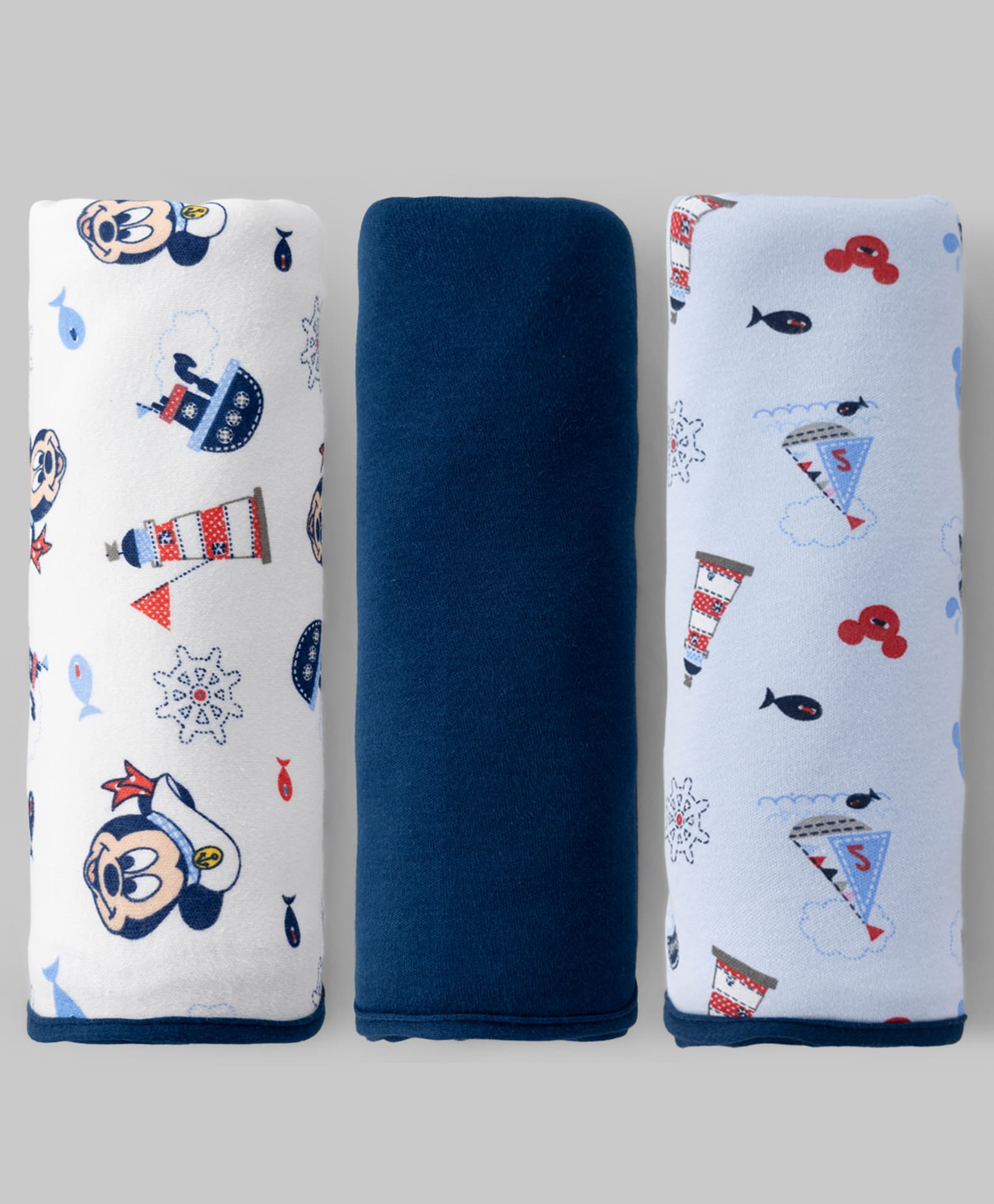 Babyhug Disney Mickey Sailor Print Premium Cotton Wrappers Pack of 3 - White, Blue & Navy| Soft & Breathable| Lightweight | Multi-Purpose Baby Wrapper| 0-12 Months| Travel Friendly-image-42
