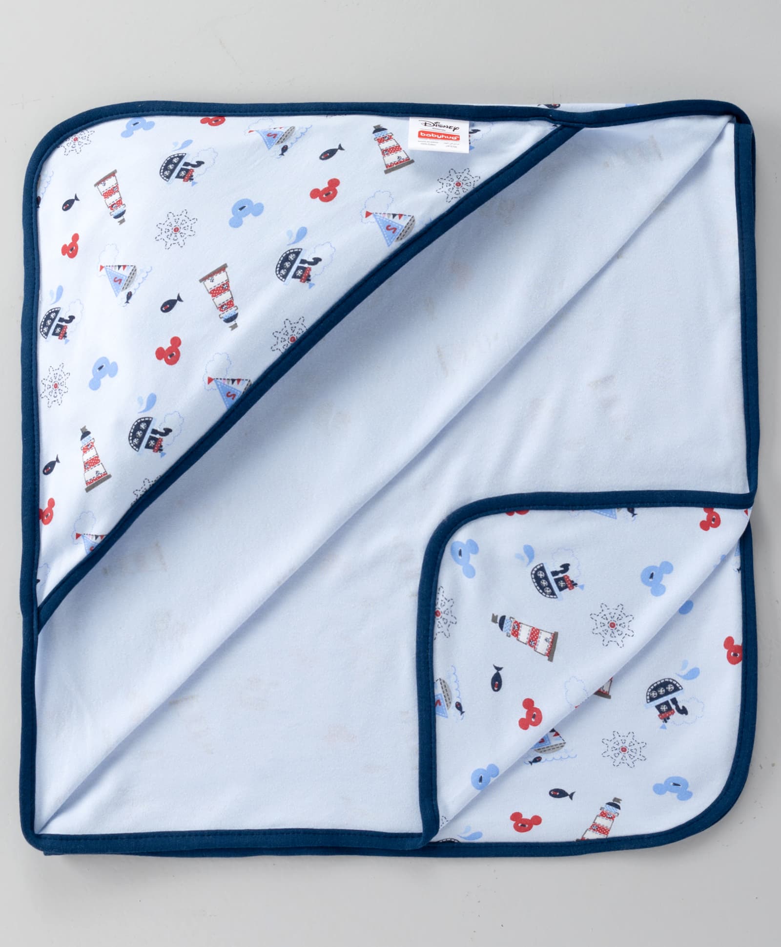 Babyhug Disney Mickey Sailor Print Premium Hooded Wrapper - Blue| 100% Interlock Cotton| Soft & Breathable| Lightweight & Skin Friendly| 0-6 Months| Prevents Startling Reflex| Travel Friendly-image-48