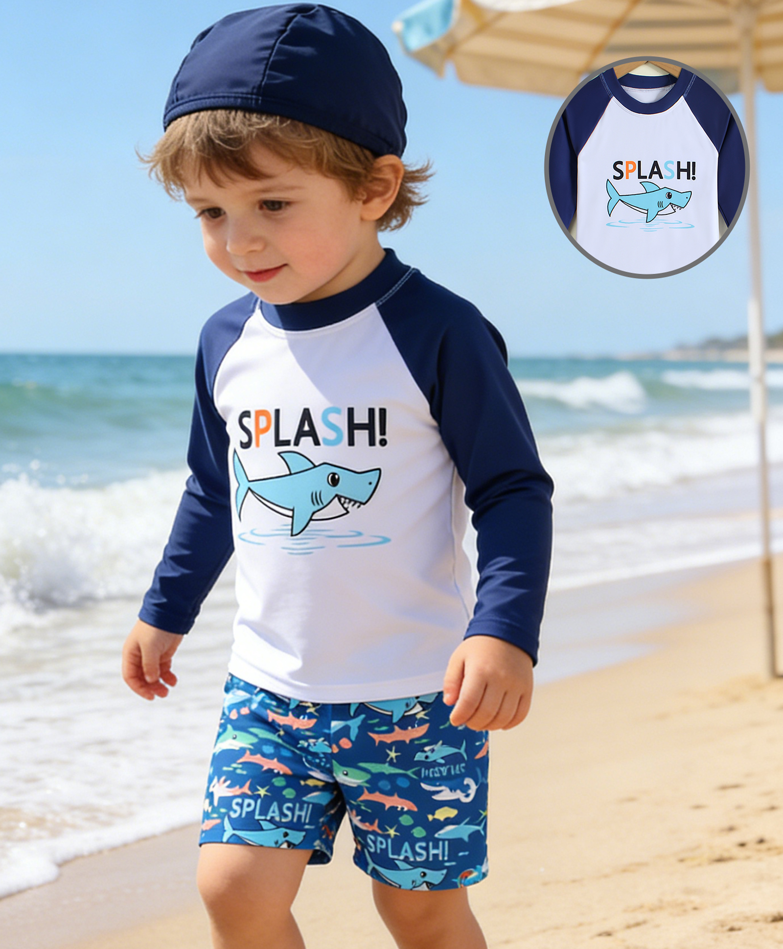Mark & Mia Full Raglan Sleeves Sea life Printed Two Piece Swimsuit - Navy Blue-picture-23