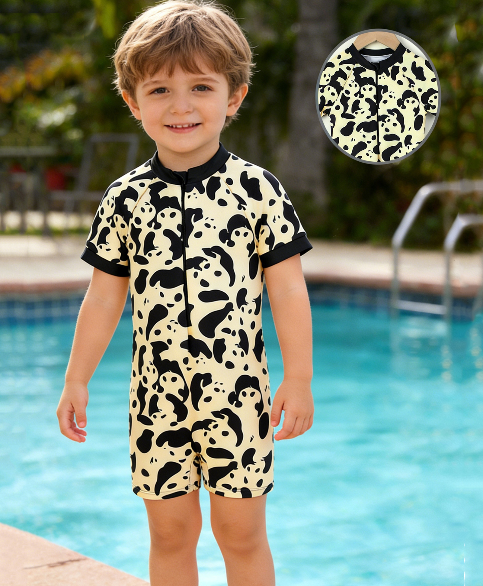 Mark & Mia Half Raglan Sleeves Abstract Printed Legged Swimsuit - Yellow-image-41