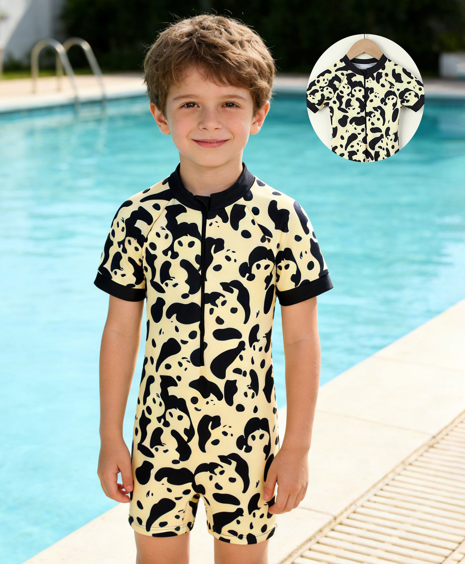 Mark & Mia Half Sleeves Abstract Printed Legged Swimsuit - Yellow-image-33