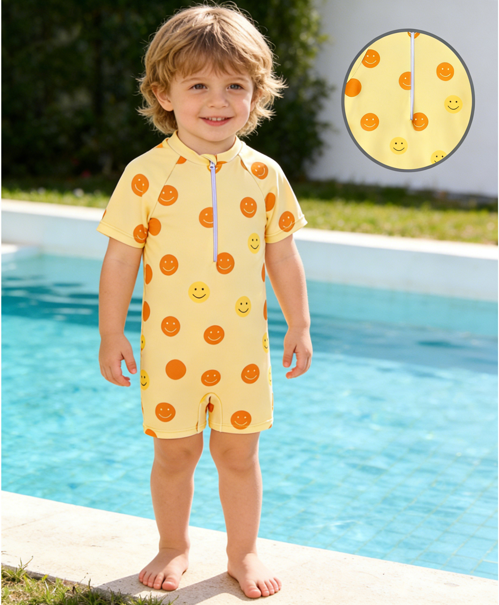 Mark & Mia Half Raglan Sleeves Smile Printed Legged Swimsuit - Yellow-image-42