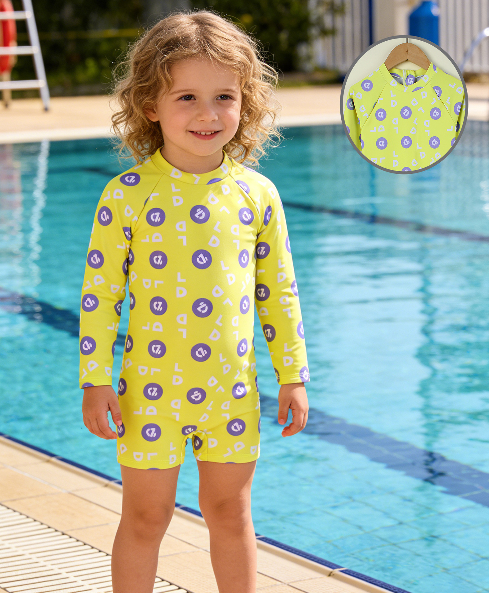 Mark & Mia Full Raglan Sleeves Legged Swimsuit with Print - Yellow-image-6