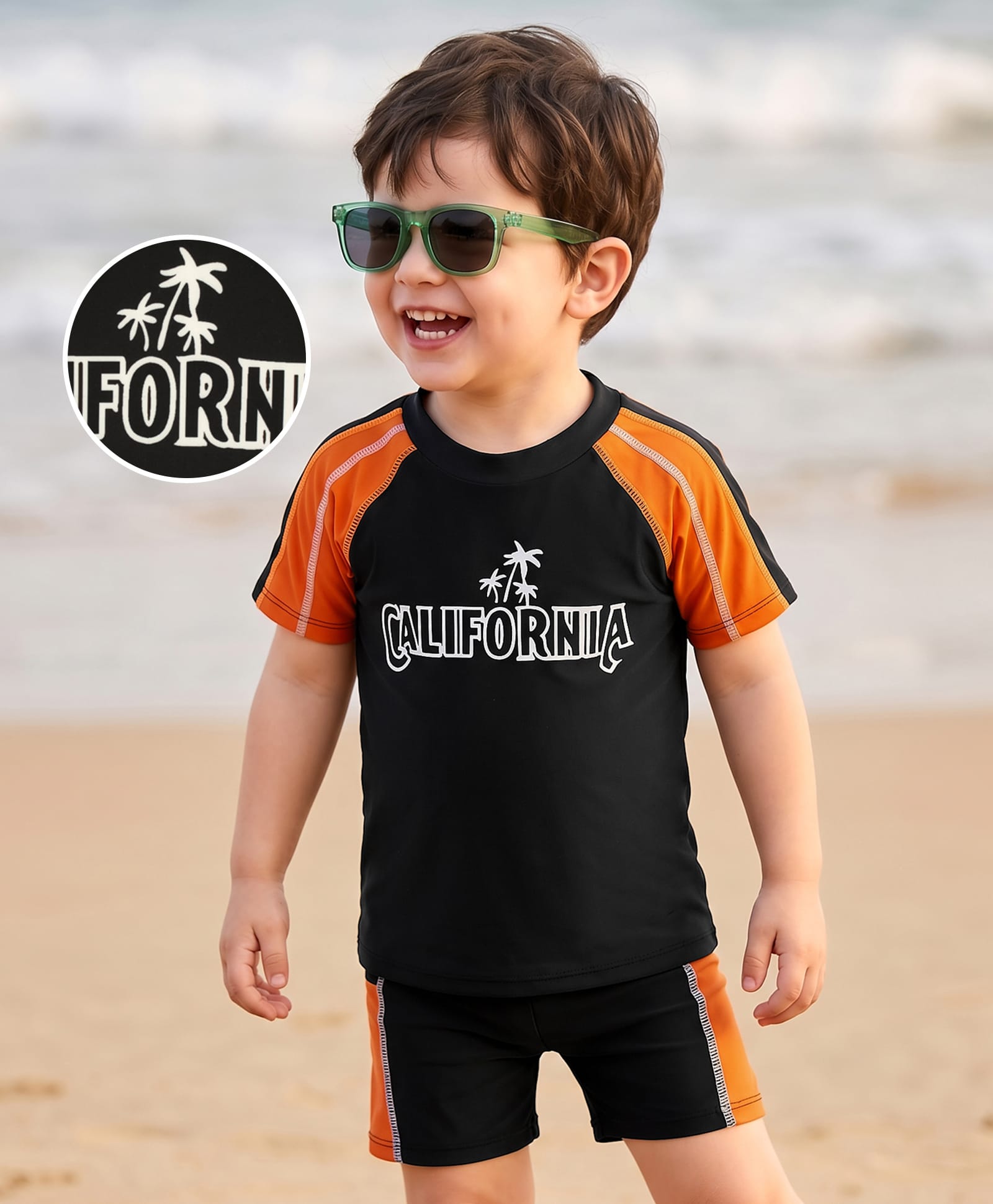Mark & Mia Half Raglan Sleeves Beach Theme Printed Two Piece Swimsuit - Black-image-18