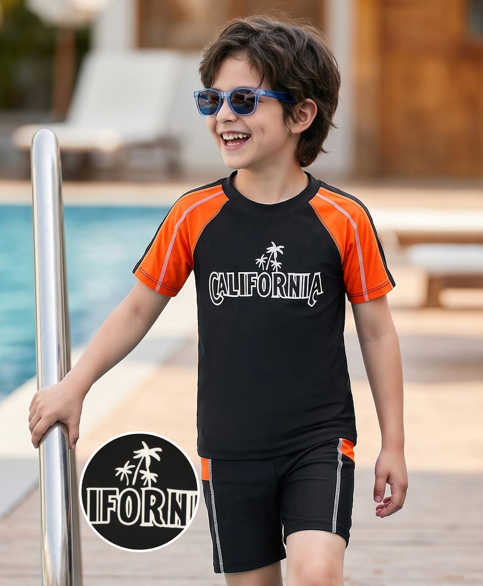 Mark & Mia Half Raglan Sleeves Beach Theme Printed Two Piece Swimsuit - Black-image-13