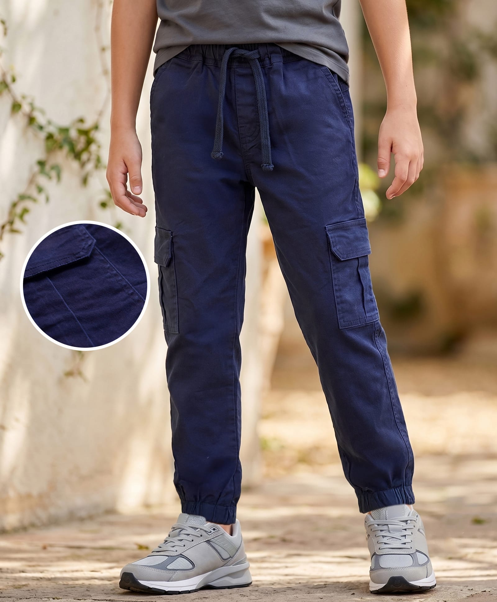 kookie kids india Kookie Kids Twill Woven Full Length Solid Cargo Trouser - Navy Blue-picture-31