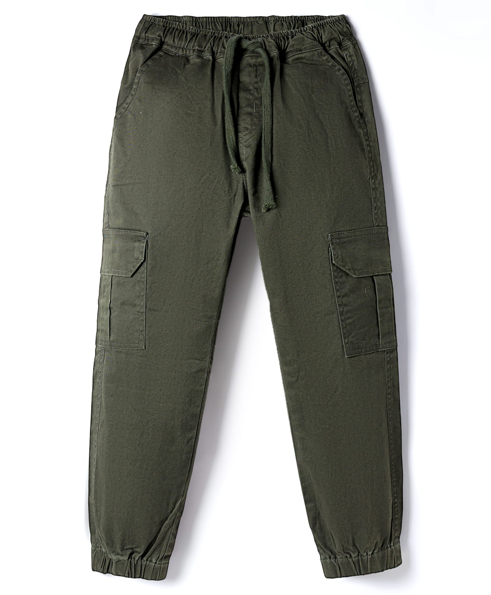 kookie kids india Kookie Kids Twill Woven Full Length Solid Cargo Trouser - Olive Green-picture-23