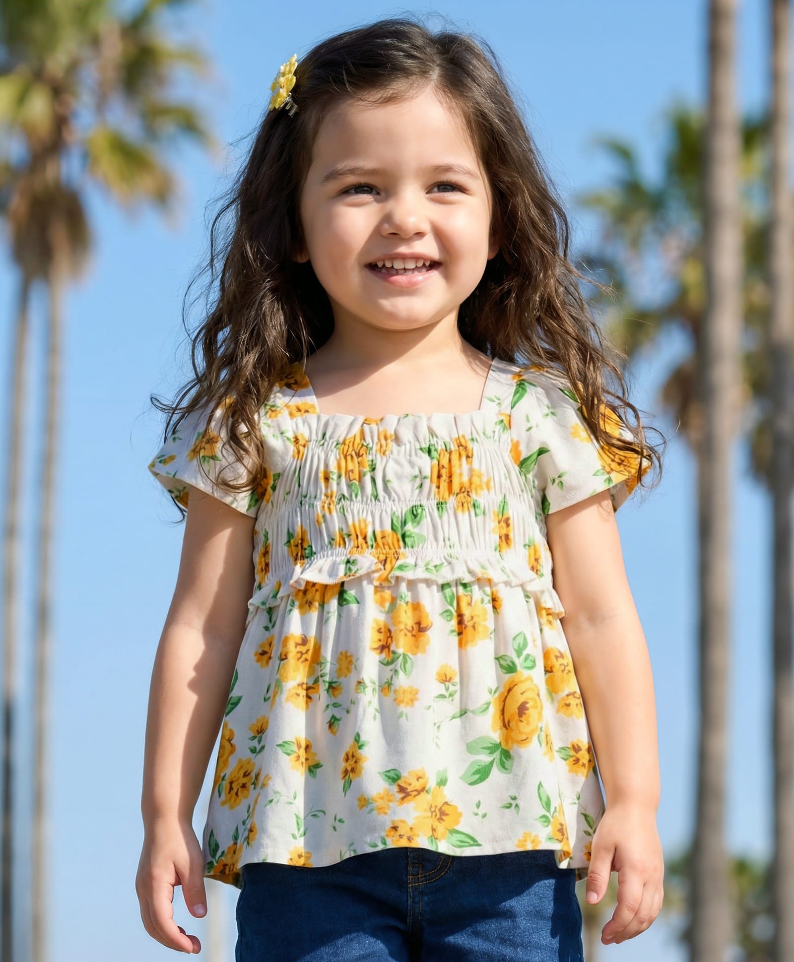 Babyhug Rayon Woven Half Sleeves Top With Floral Print - White-image-33