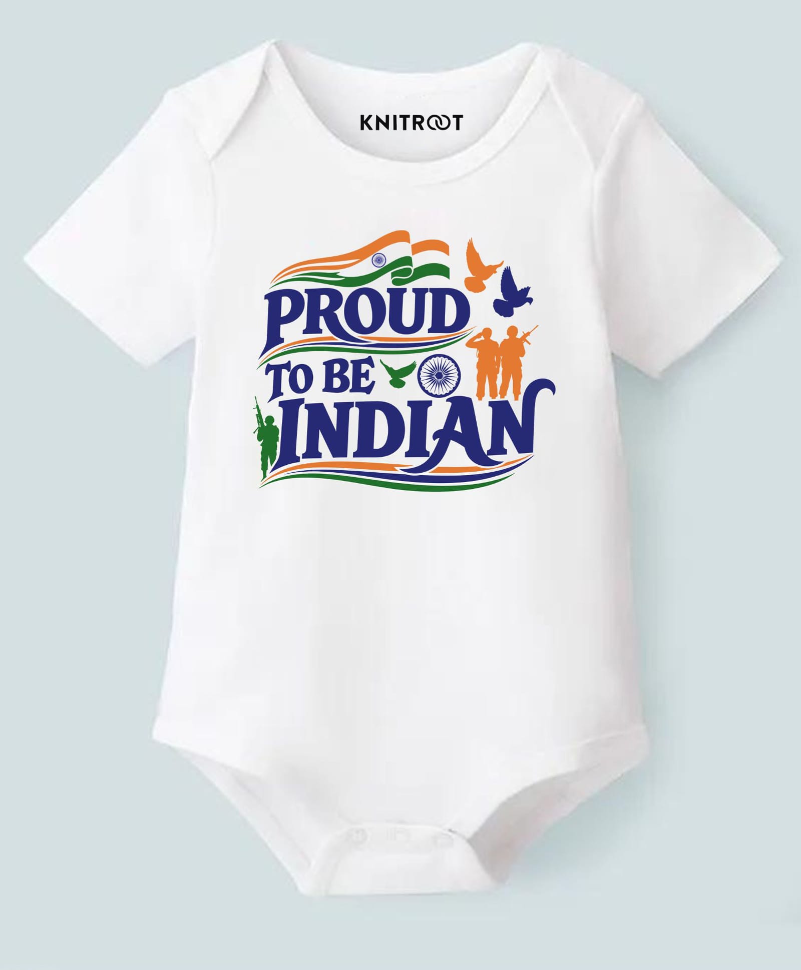 KNITROOT Cotton Knit Republic Day Theme Half Sleeves Proud To Be Indian Text Printed Onesie - White-picture-21