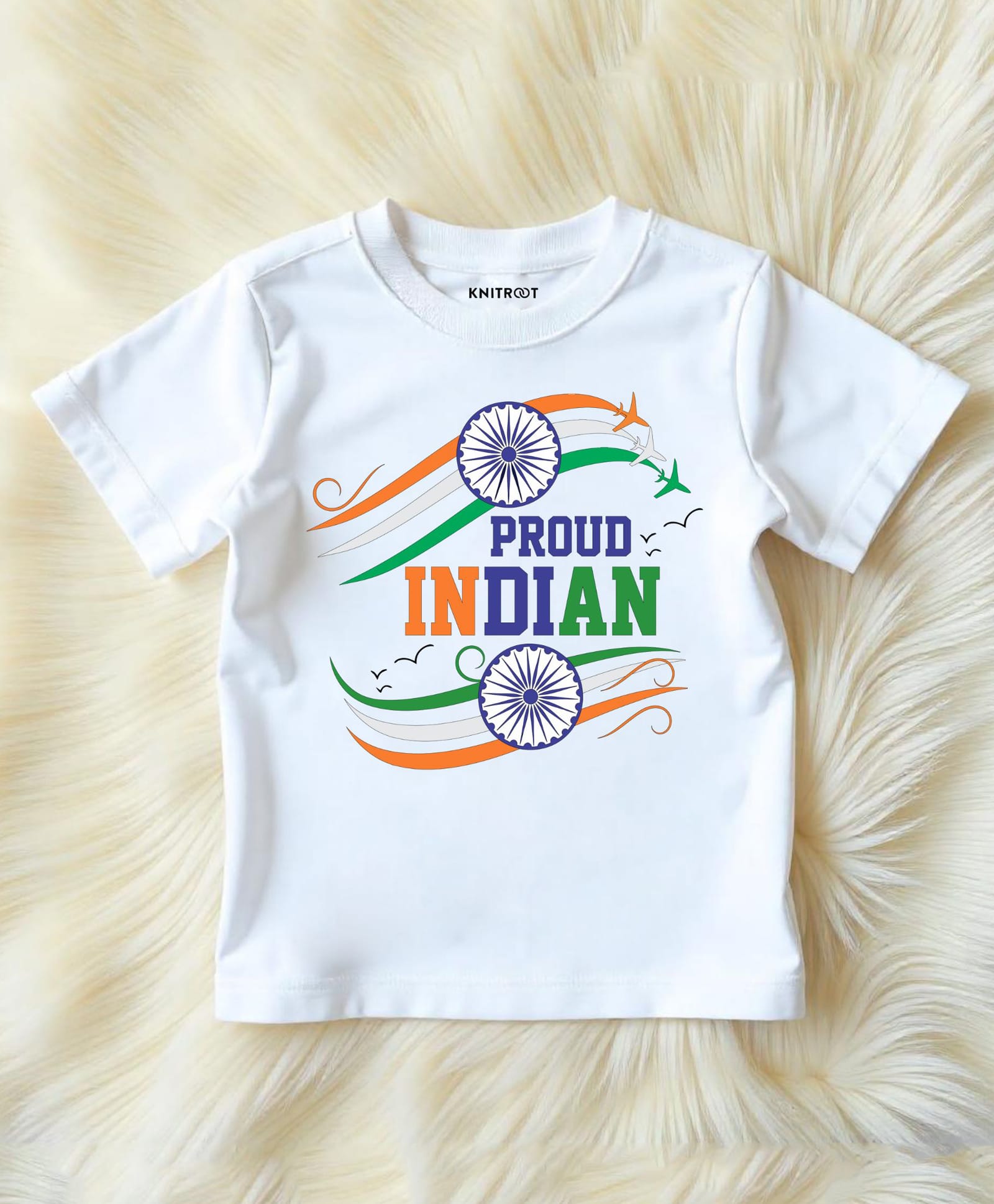 KNITROOT Cotton Lycra Knit Republic Day Theme Half Sleeves Proud Indian Text Printed Tee - White-image-27