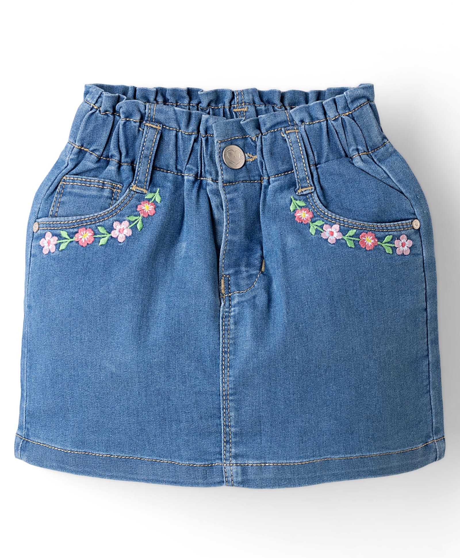 Babyhug Denim Mid Length Skirts With Floral Embroidery - Blue-picture-28