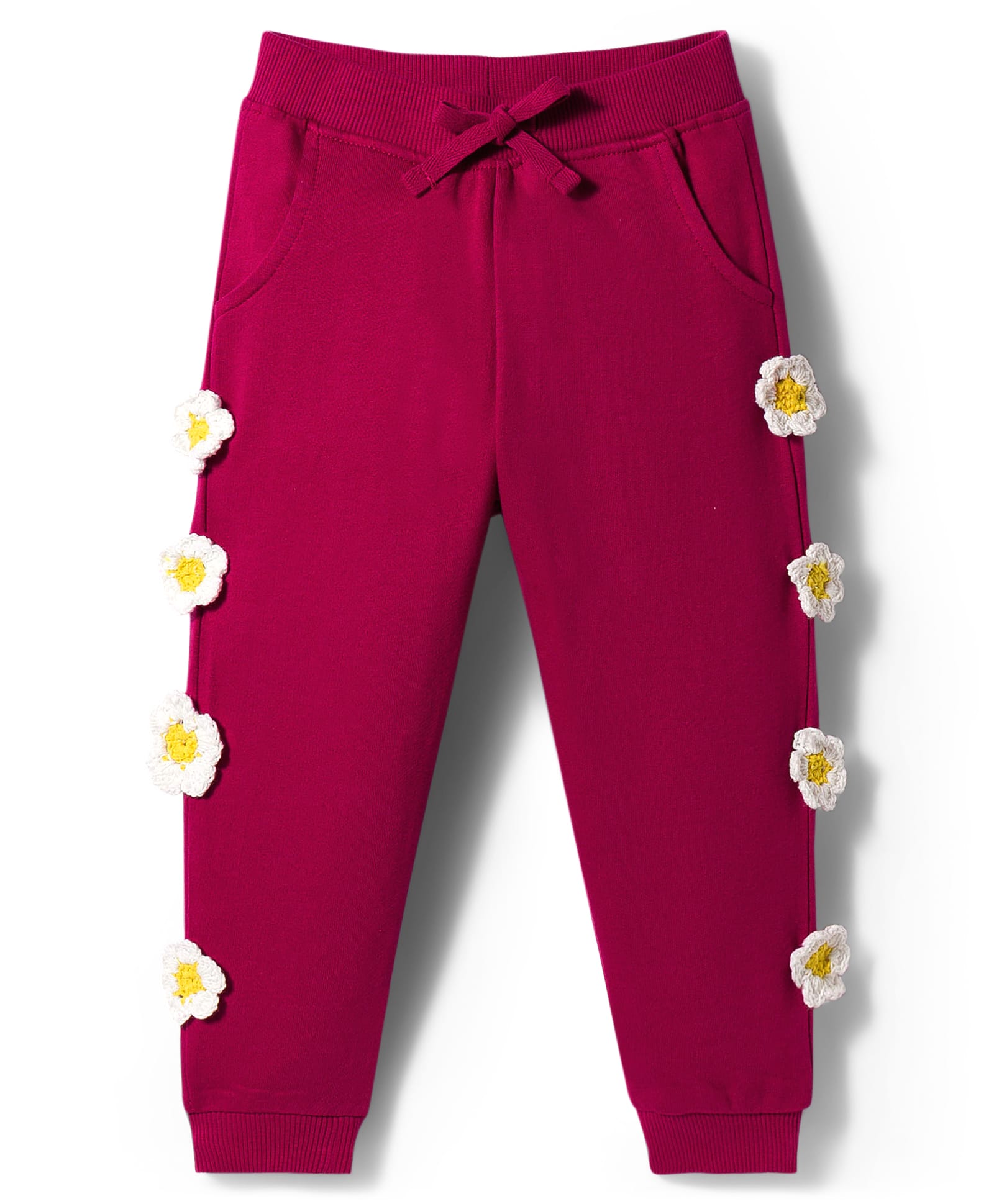 Babyhug Cotton Looper Knit Full Length Lounge Pants With Floral Applique - Maroon-picture-12