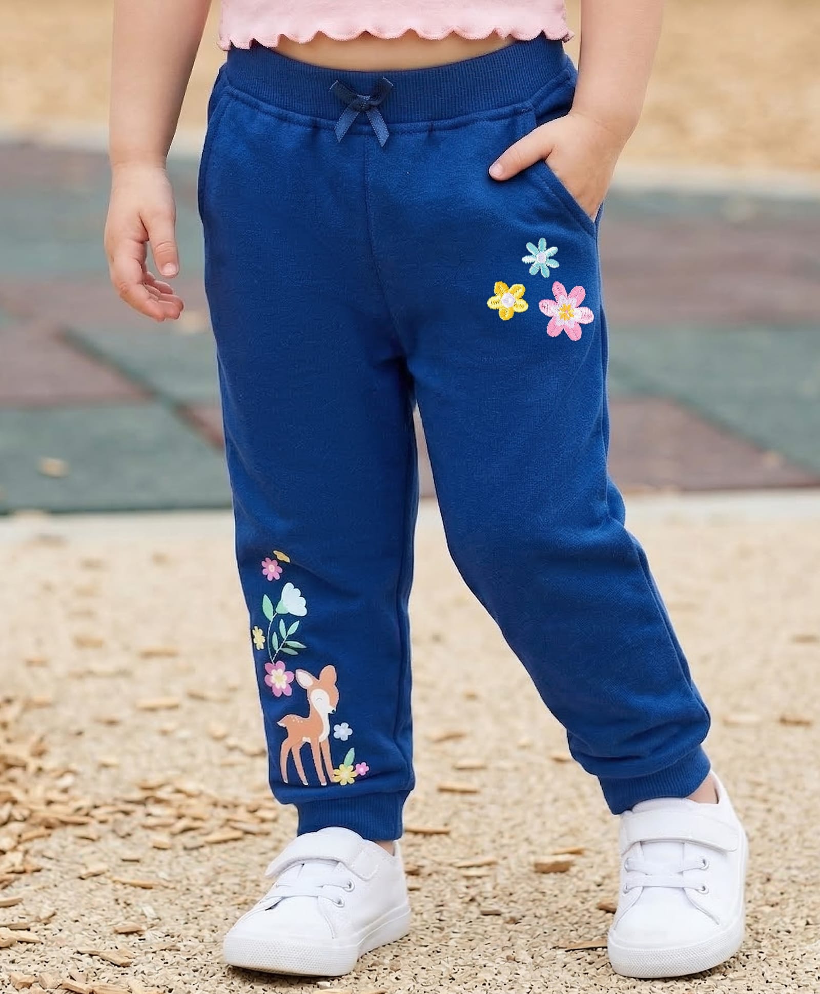 Babyhug Cotton Looper Knit Full Length Lounge Pant With Deer & Floral Print - Navy Blue-picture-18