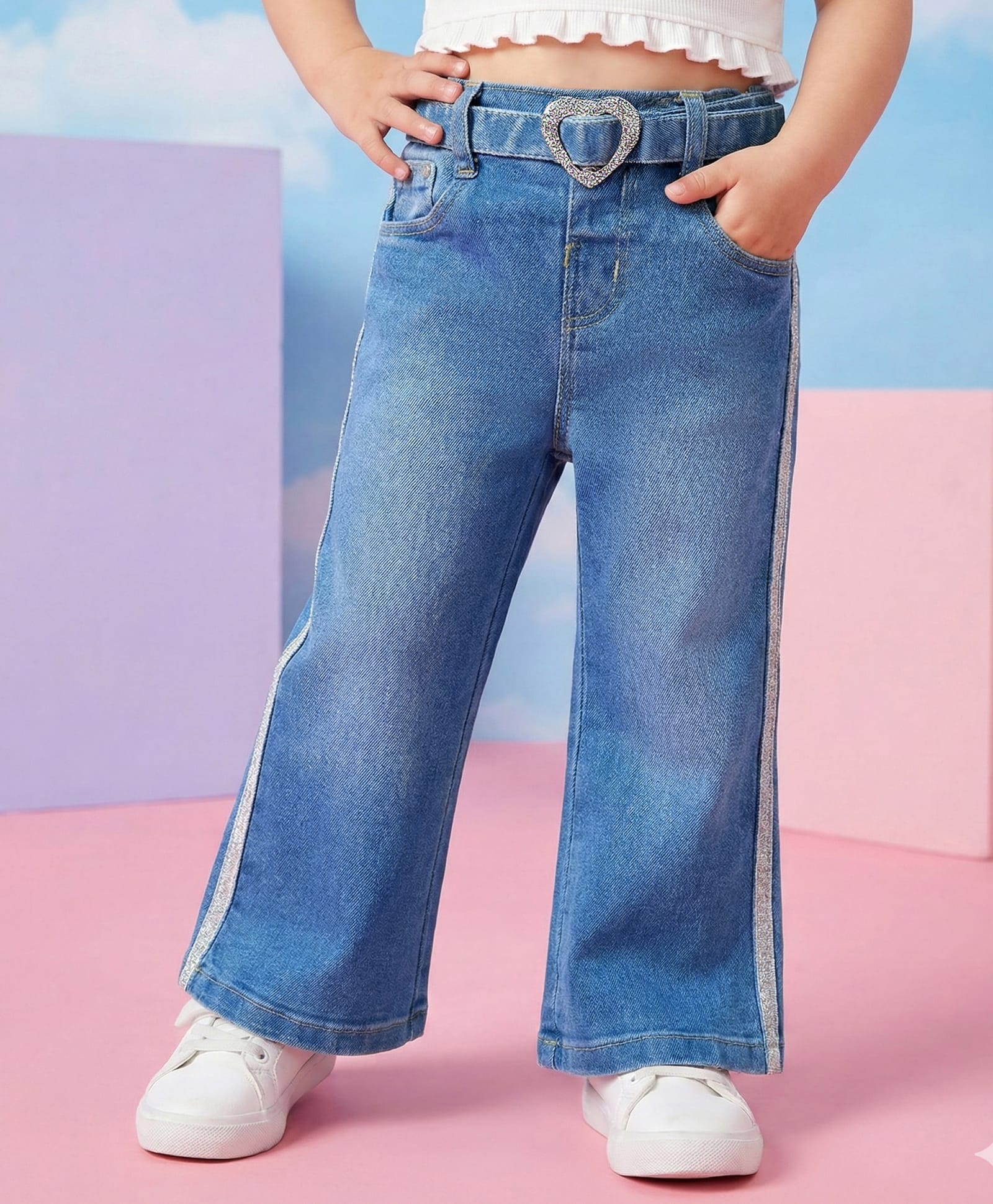 Babyhug Denim Full Length Washed Jeans With Stretch - Blue