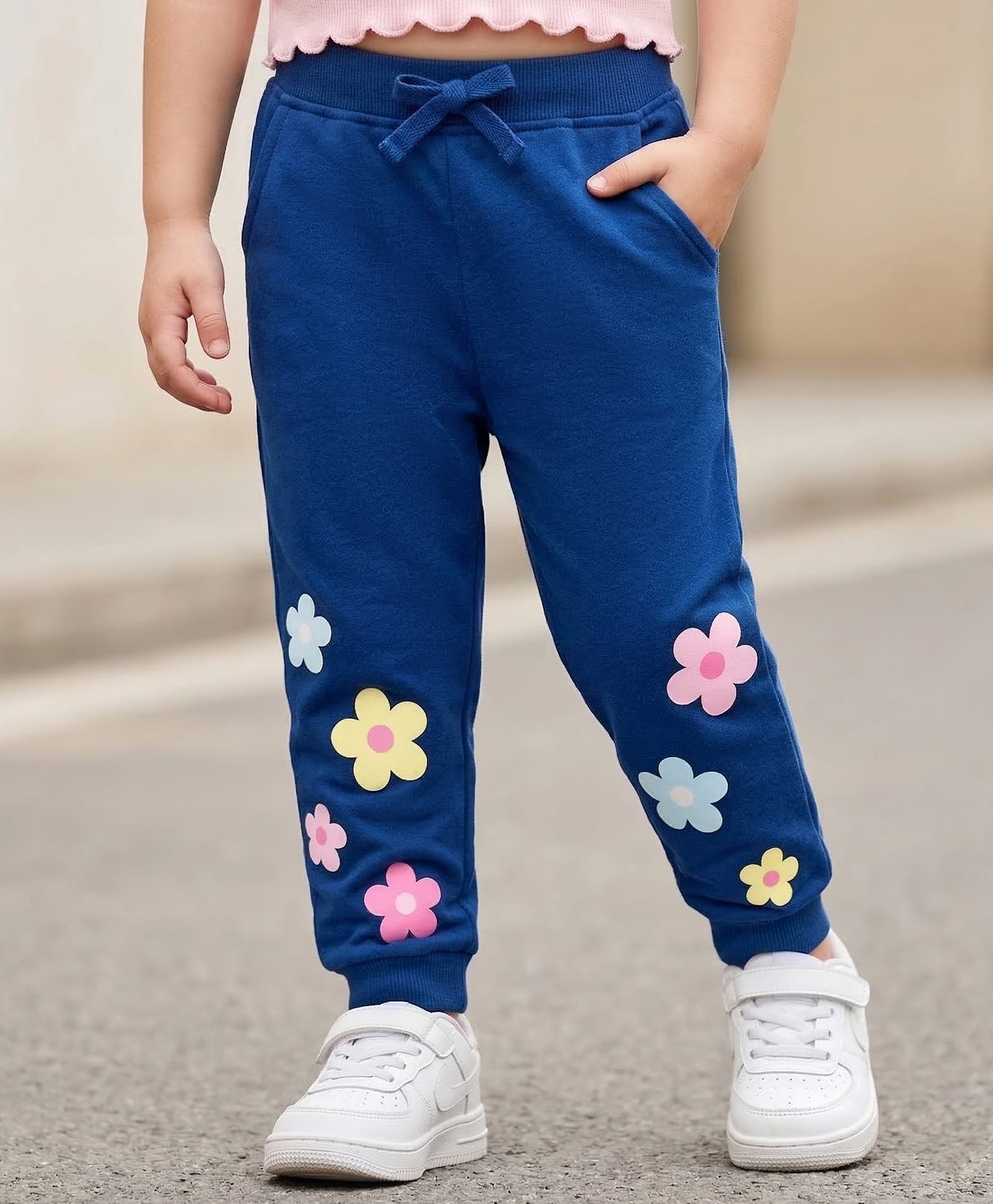 Babyhug Cotton Looper Knit Full Length Joggers Pant With Floral Print - Navy Blue-picture-20