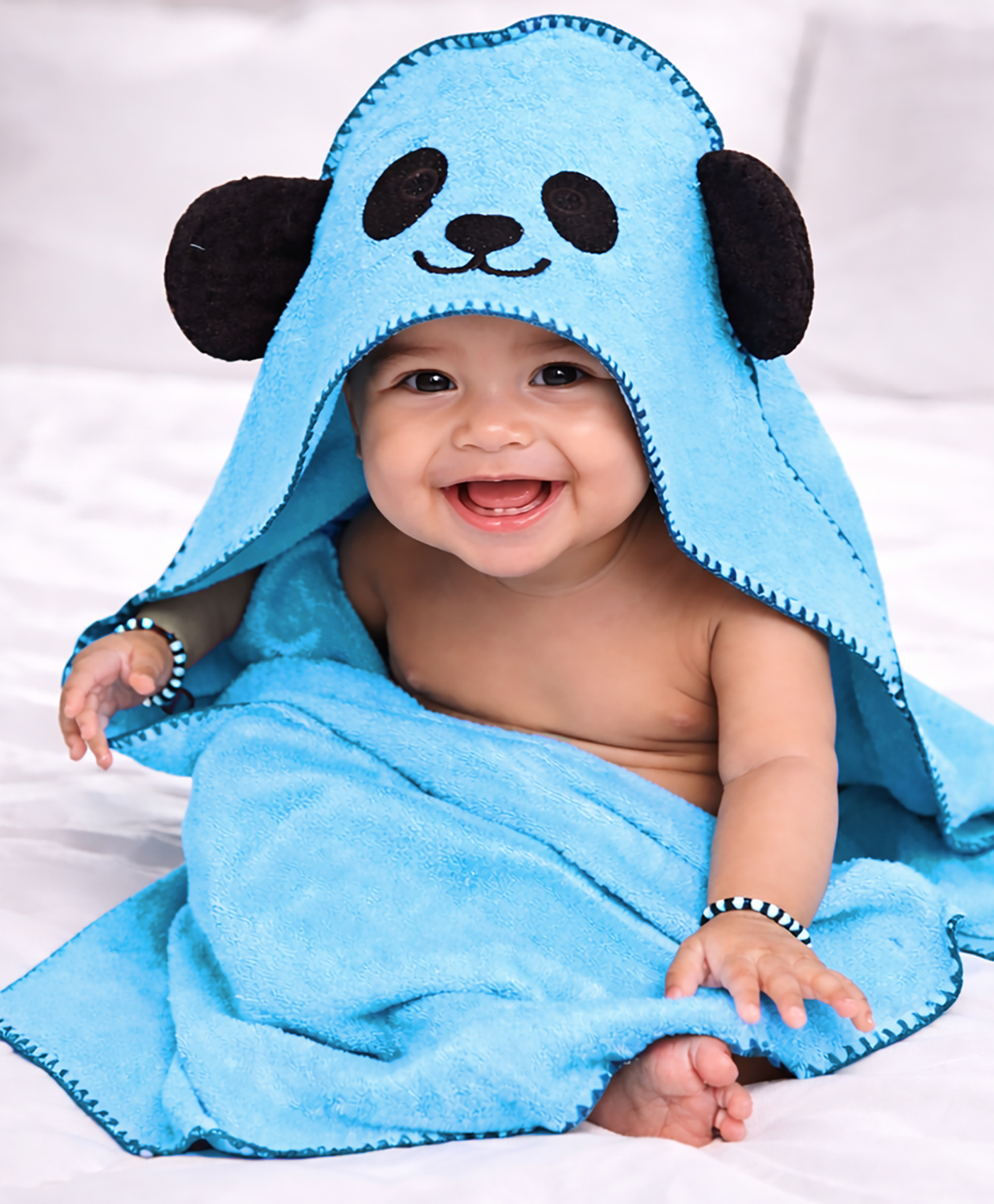 Mumma's Touch Organic Bamboo Fiber Woven Panda Designed Hooded Towel - Aqua-picture-15