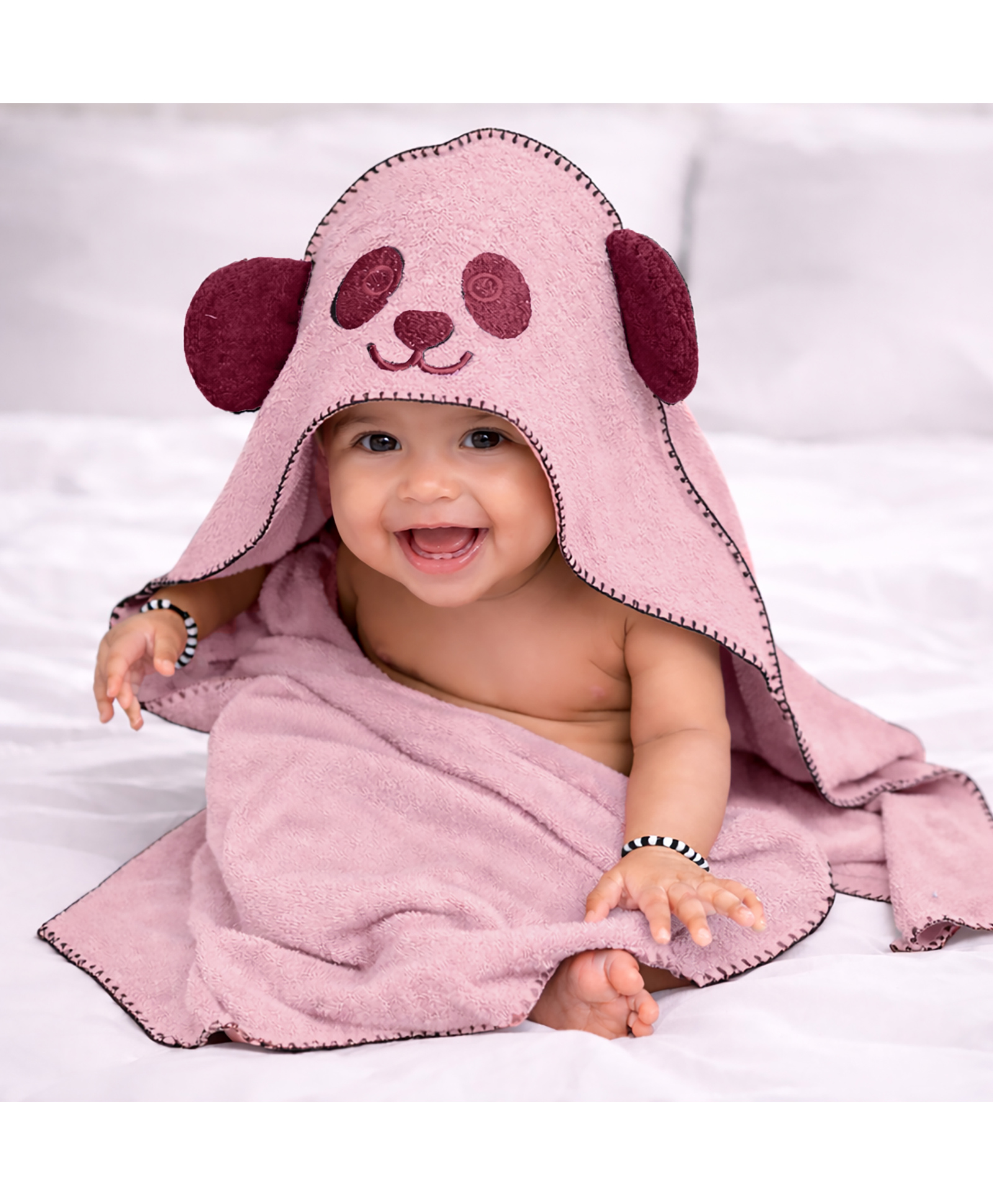 Mumma's Touch Organic Bamboo Fiber Woven Panda Designed Hooded Towel - Pink-picture-17