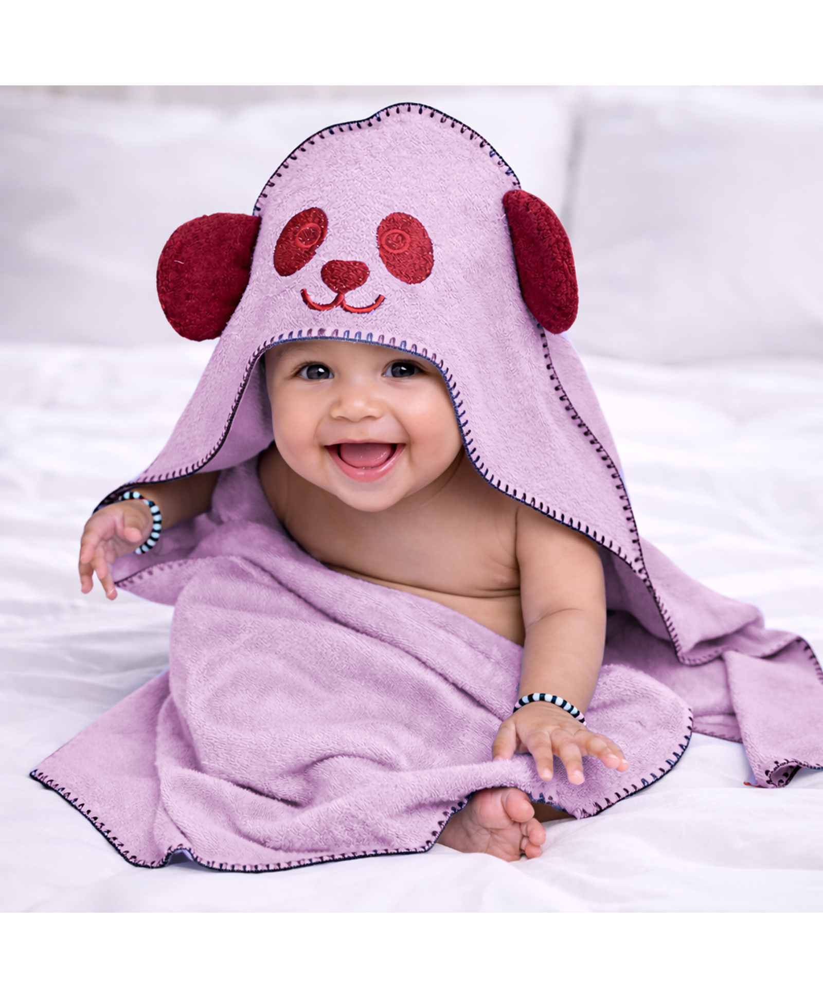 Mumma's Touch Organic Bamboo Fiber Woven Panda Designed Hooded Towel - Magenta-picture-25