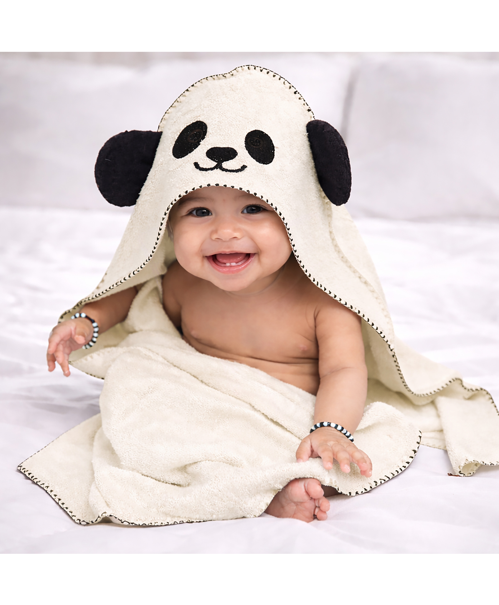 Mumma's Touch Organic Bamboo Fiber Woven Panda Designed Hooded Towel - White-image-18