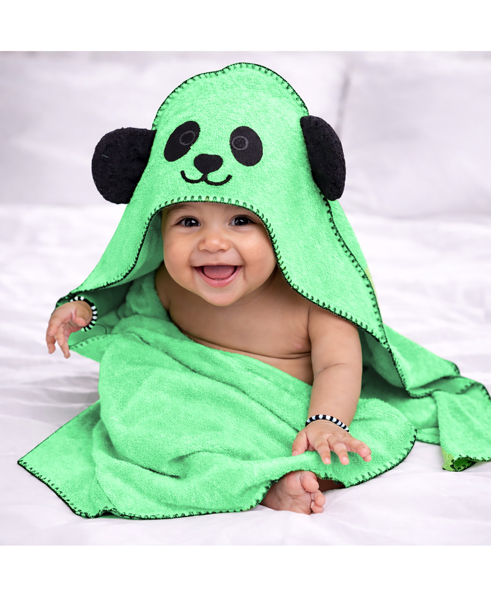 Mumma's Touch Organic Bamboo Fiber Woven Panda Designed Hooded Towel - Green-picture-33