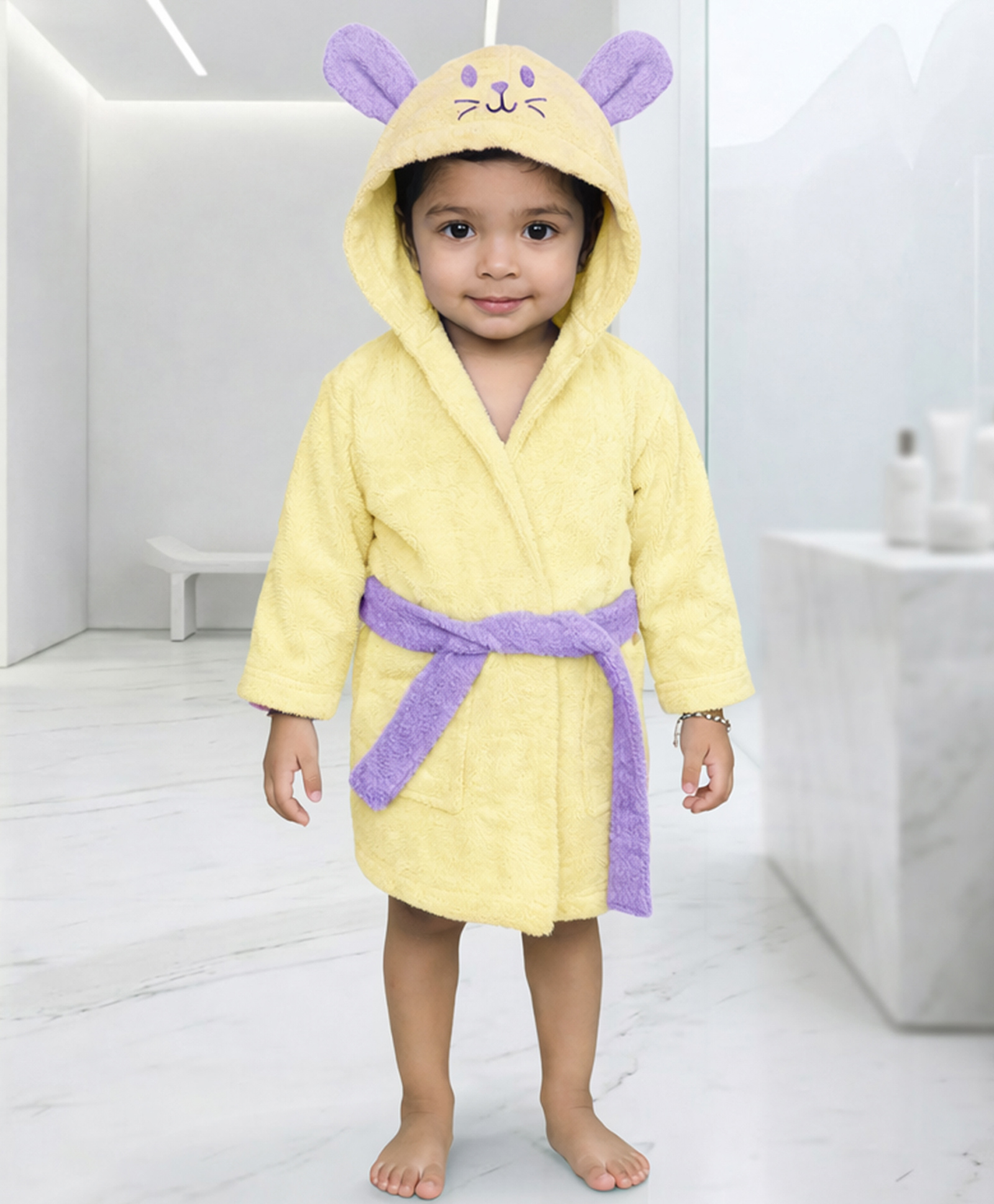 Mumma's Touch Organic Bamboo Fibre Woven Bunny Designed Hooded Bathrobe - Yellow-picture-18