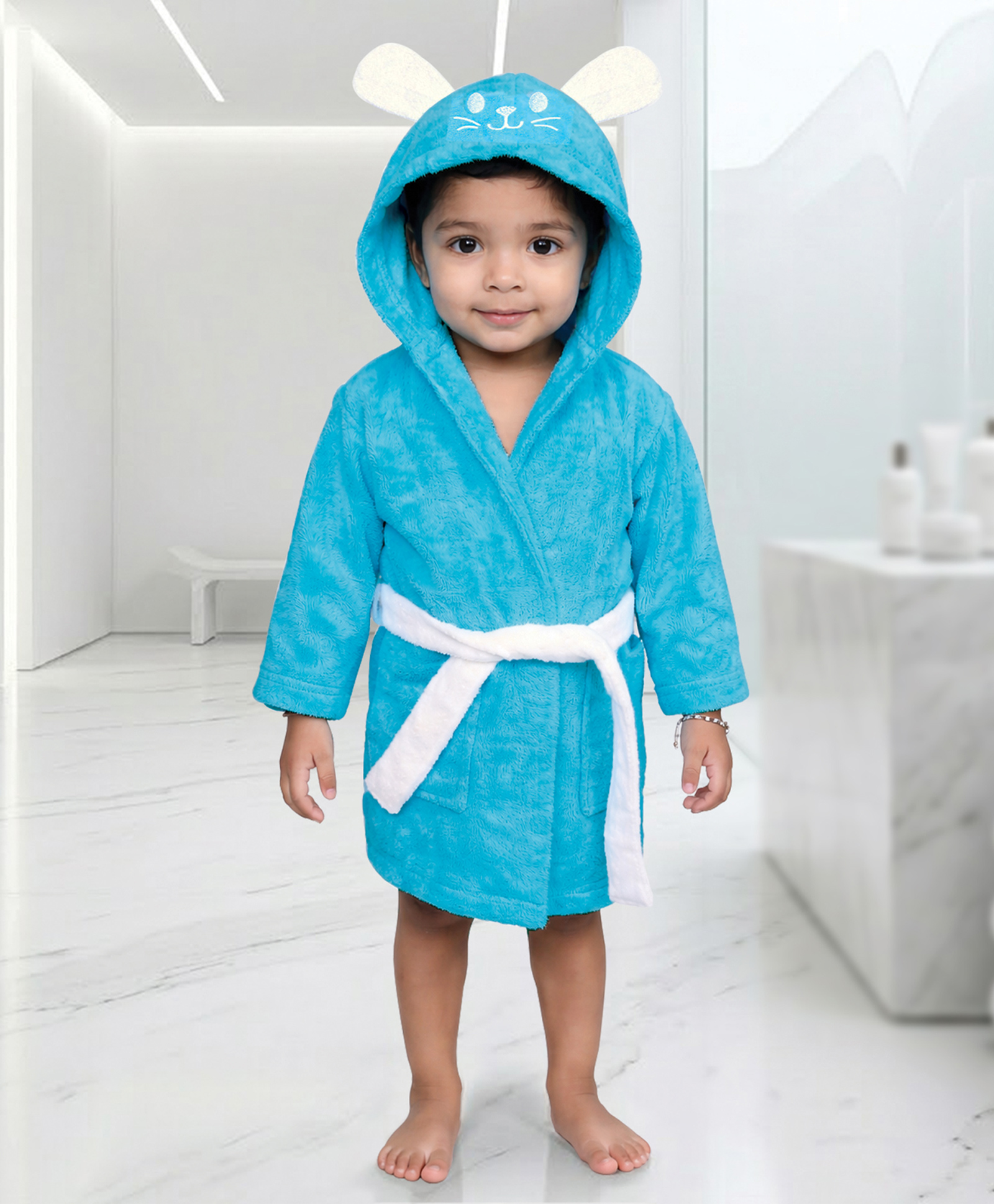 Mumma's Touch Organic Bamboo Fibre Woven Bunny Designed Hooded Bathrobe - Aqua-picture-31