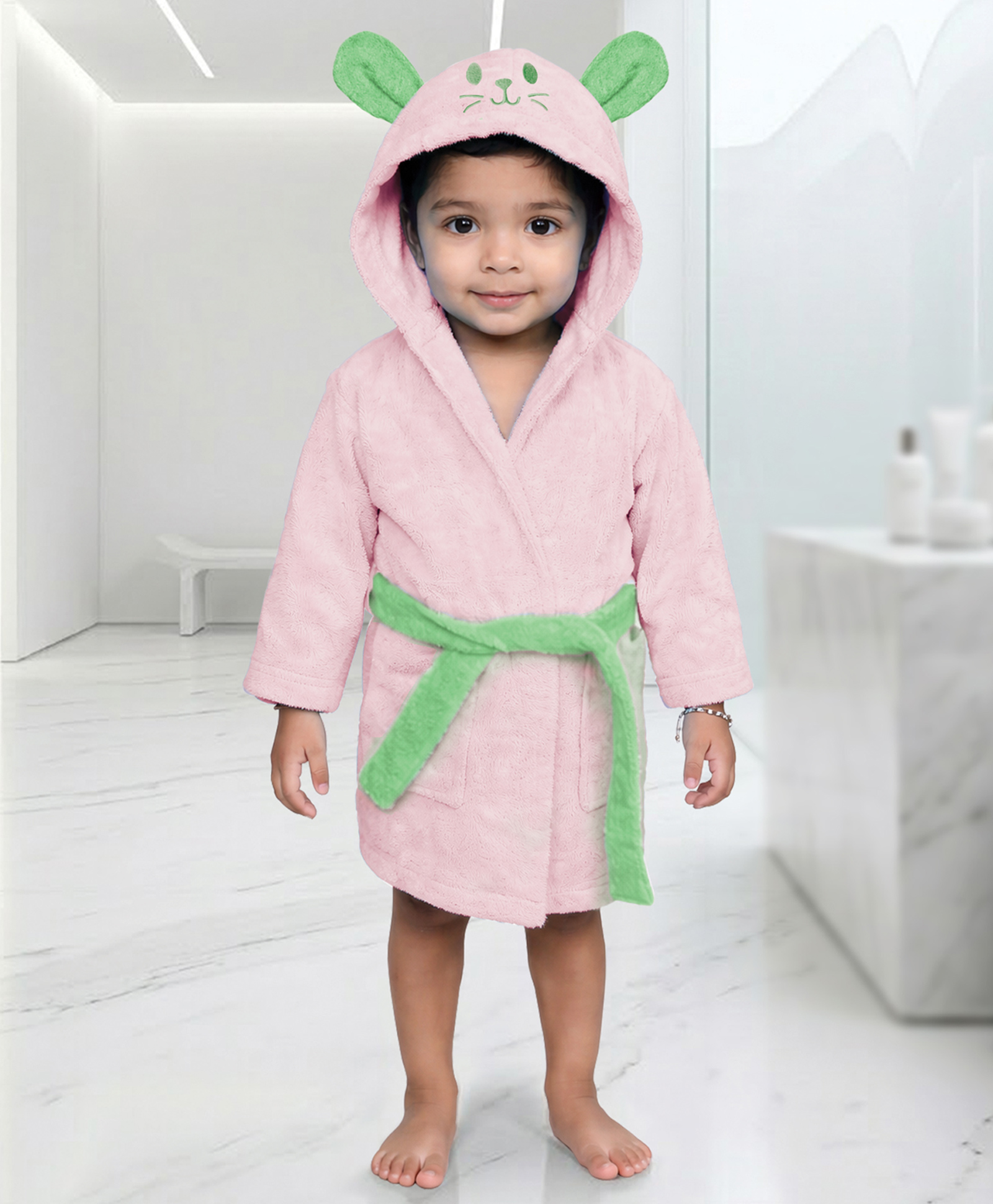 Mumma's Touch Organic Bamboo Fibre Woven Bunny Designed Hooded Bathrobe - Pink-image-16