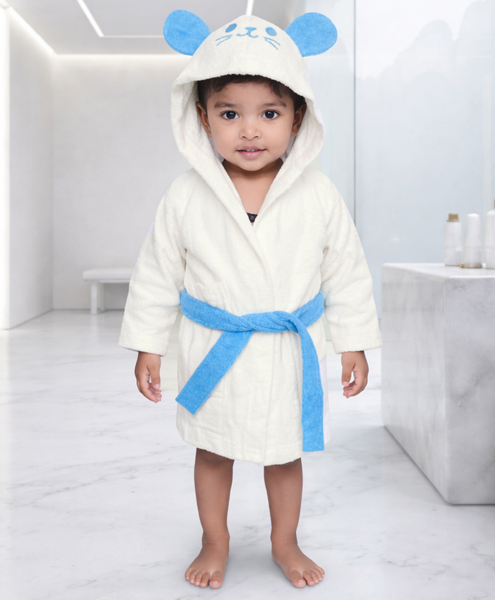 Mumma's Touch Organic Bamboo Fibre Woven Bunny Designed Hooded Bathrobe - White-picture-16