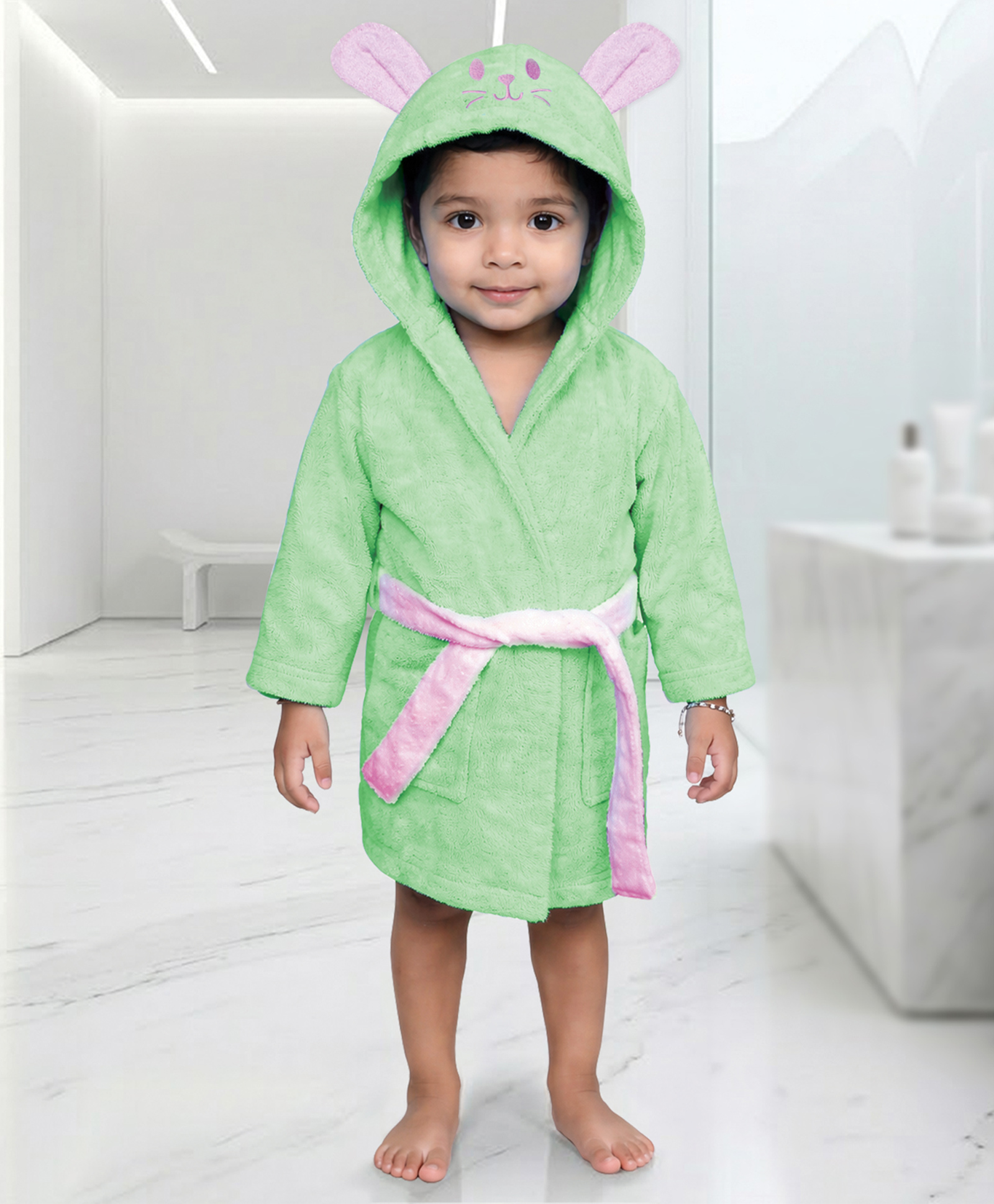 Mumma's Touch Organic Bamboo Fibre Woven Bunny Designed Hooded Bathrobe - Green-picture-36