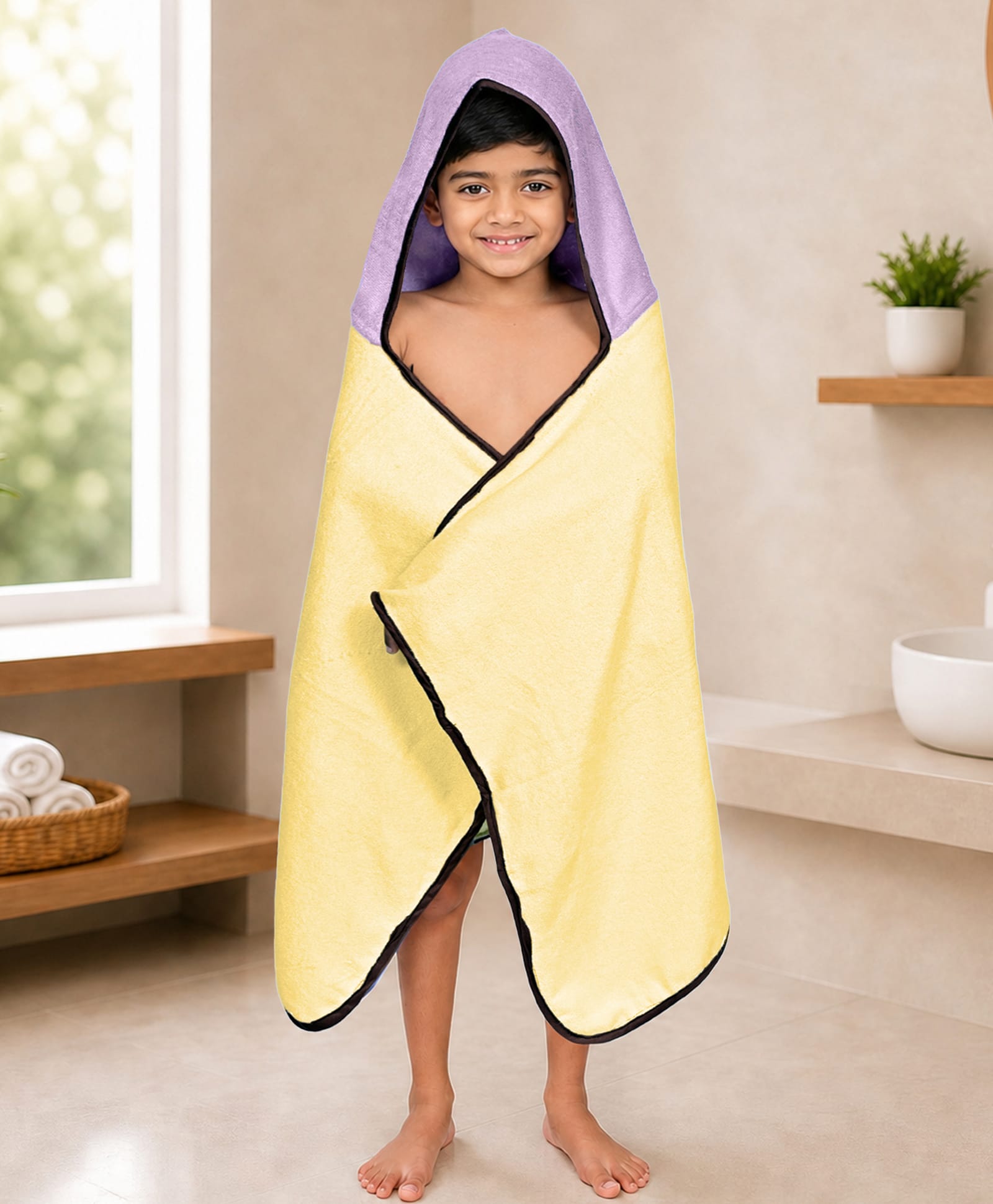 Mumma's Touch Organic Bamboo Fibre Woven Solid Hooded Towel - Yellow & Magenta-picture-33