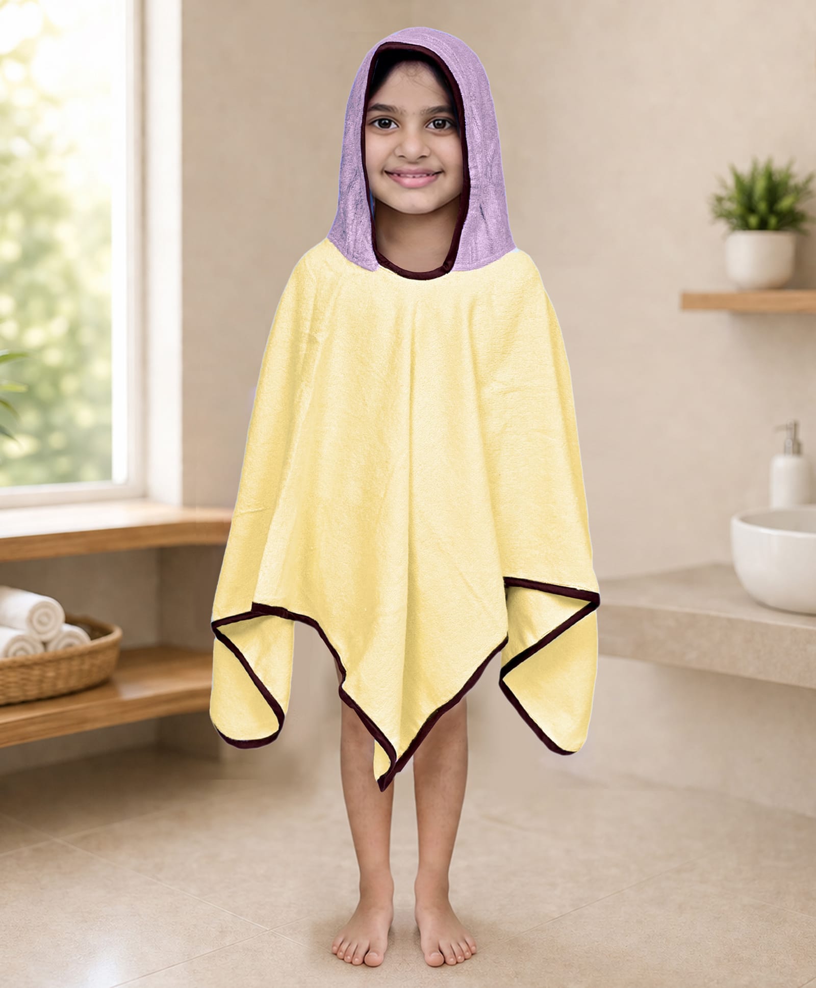 Mumma's Touch Organic Bamboo Fibre Woven Solid Hooded Poncho Towel - Yellow & Magenta-picture-22