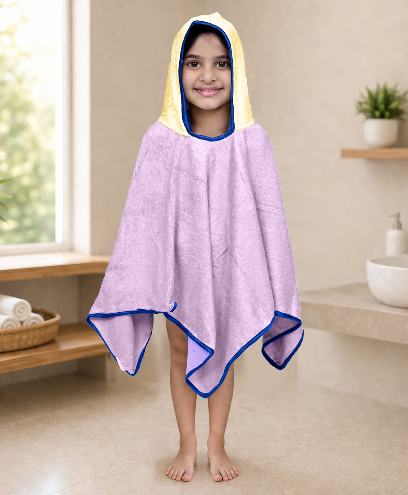Mumma's Touch Organic Bamboo Fibre Woven Solid Hooded Poncho Towel - Magenta & Yellow-picture-1