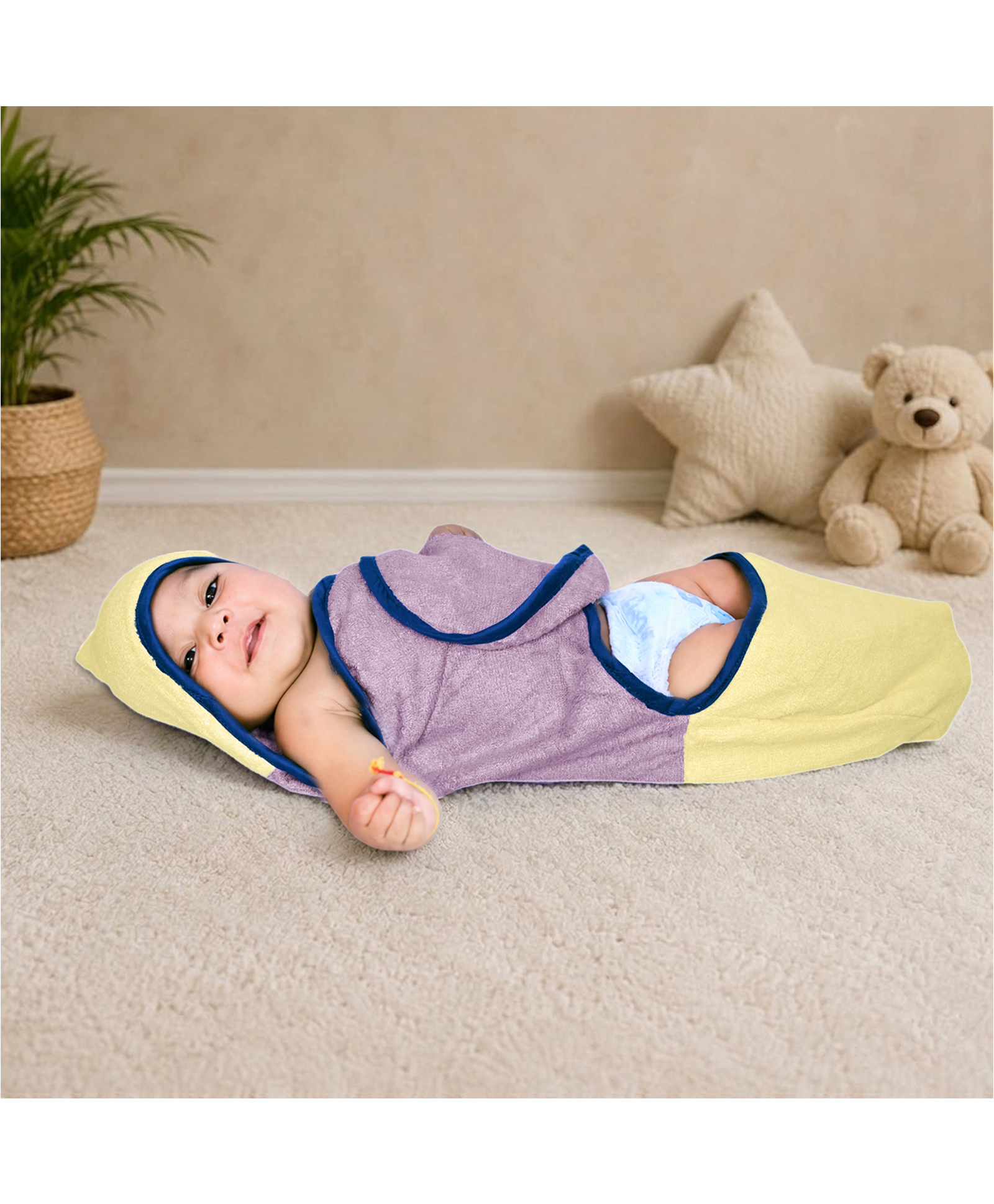 Mumma's Touch Organic Bamboo Fibre Woven Solid Hooded Carry Towel - Magenta & Yellow-picture-32