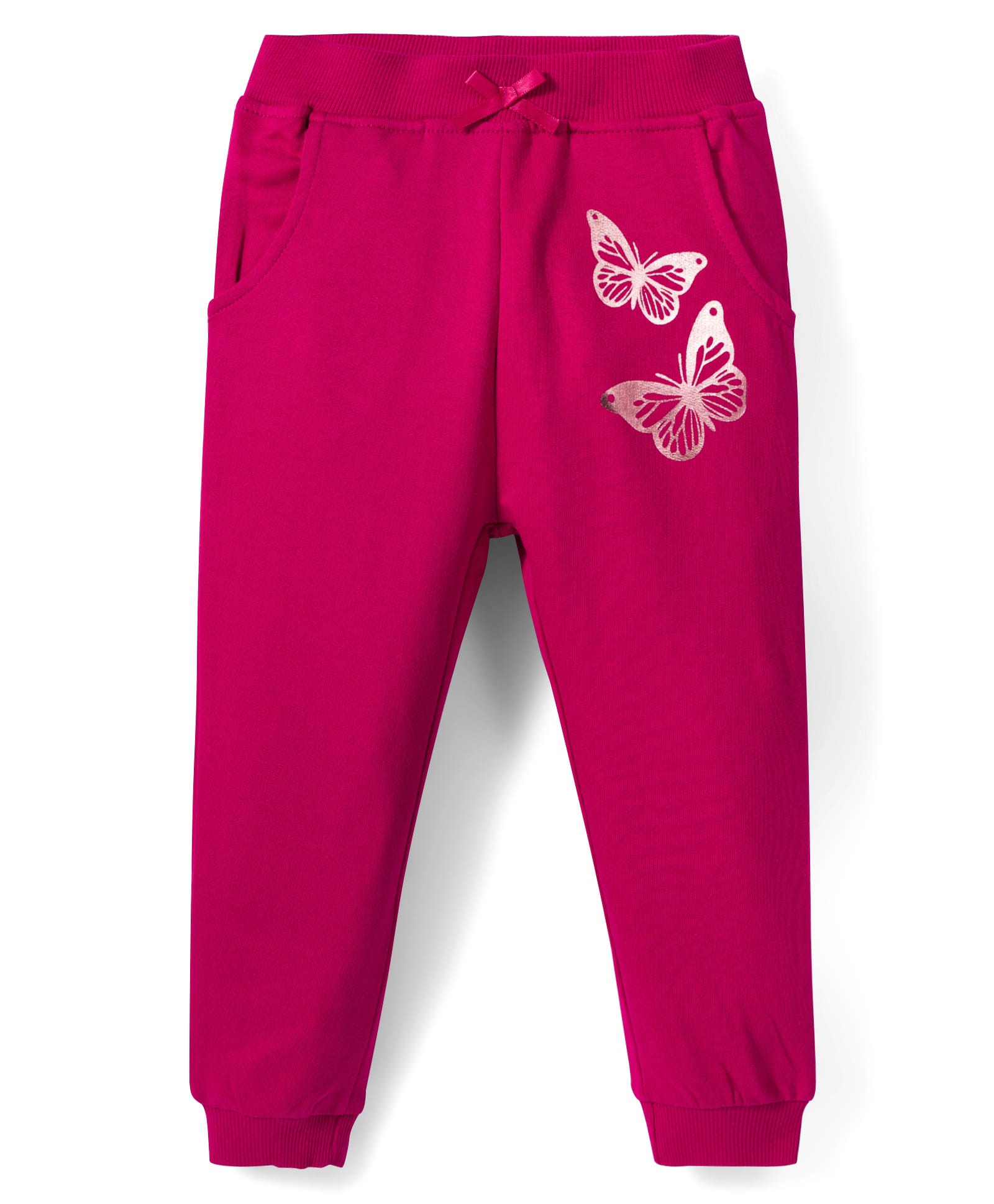 Babyhug Cotton Looper Knit Full Length Lounge Pant with Butterfly Print - Maroon
