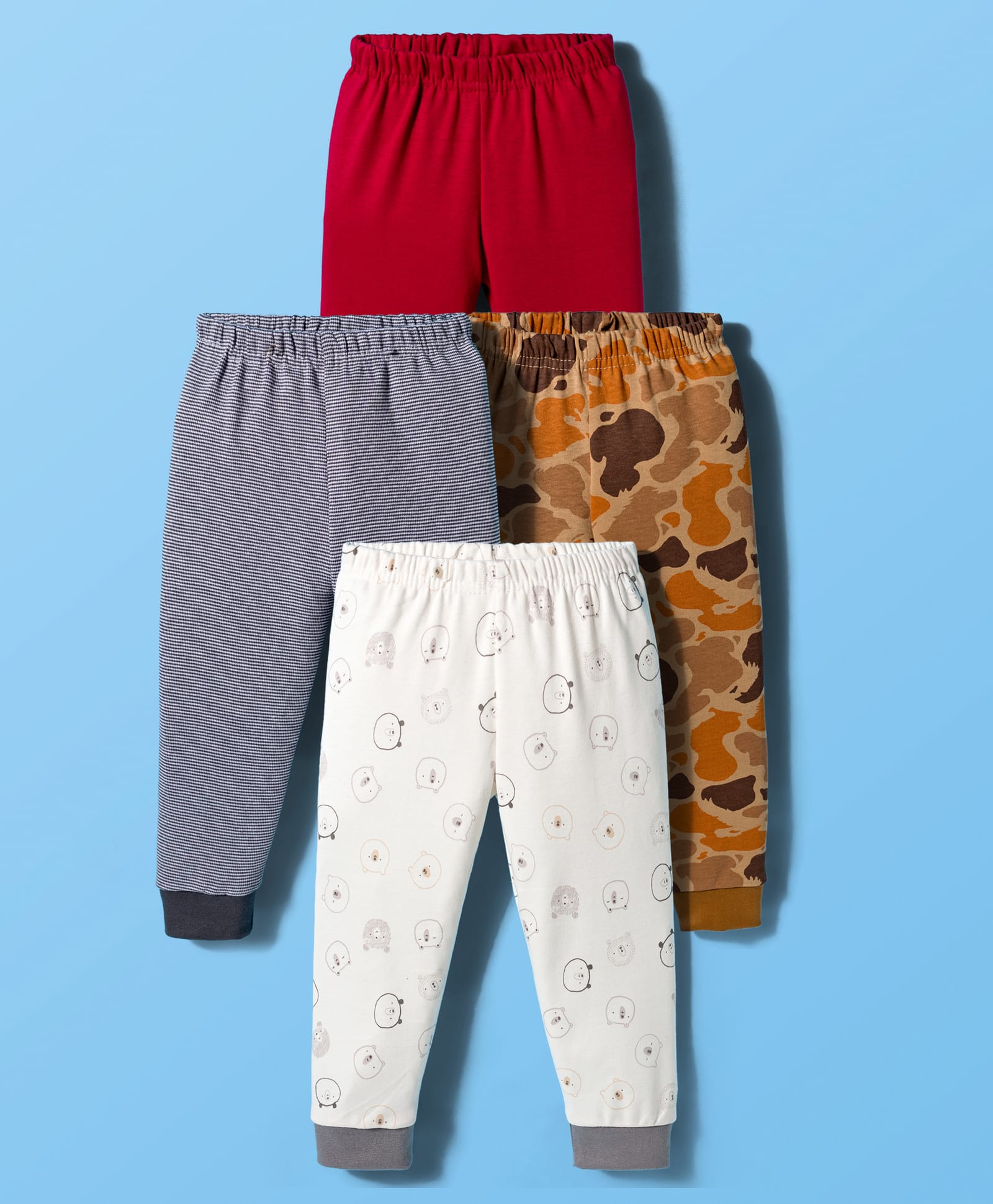 Kidi Wav Pack Of 4 Striped Animal & Abstract Printed Pajamas - Multi Colour