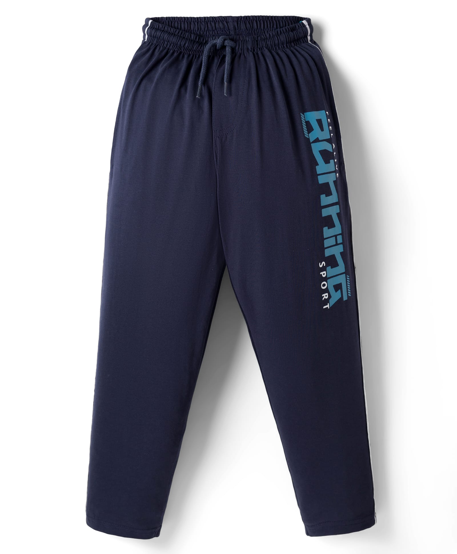 Taeko Single Jersey Knit Full Length Lounge Pant With Text Print - Navy Blue