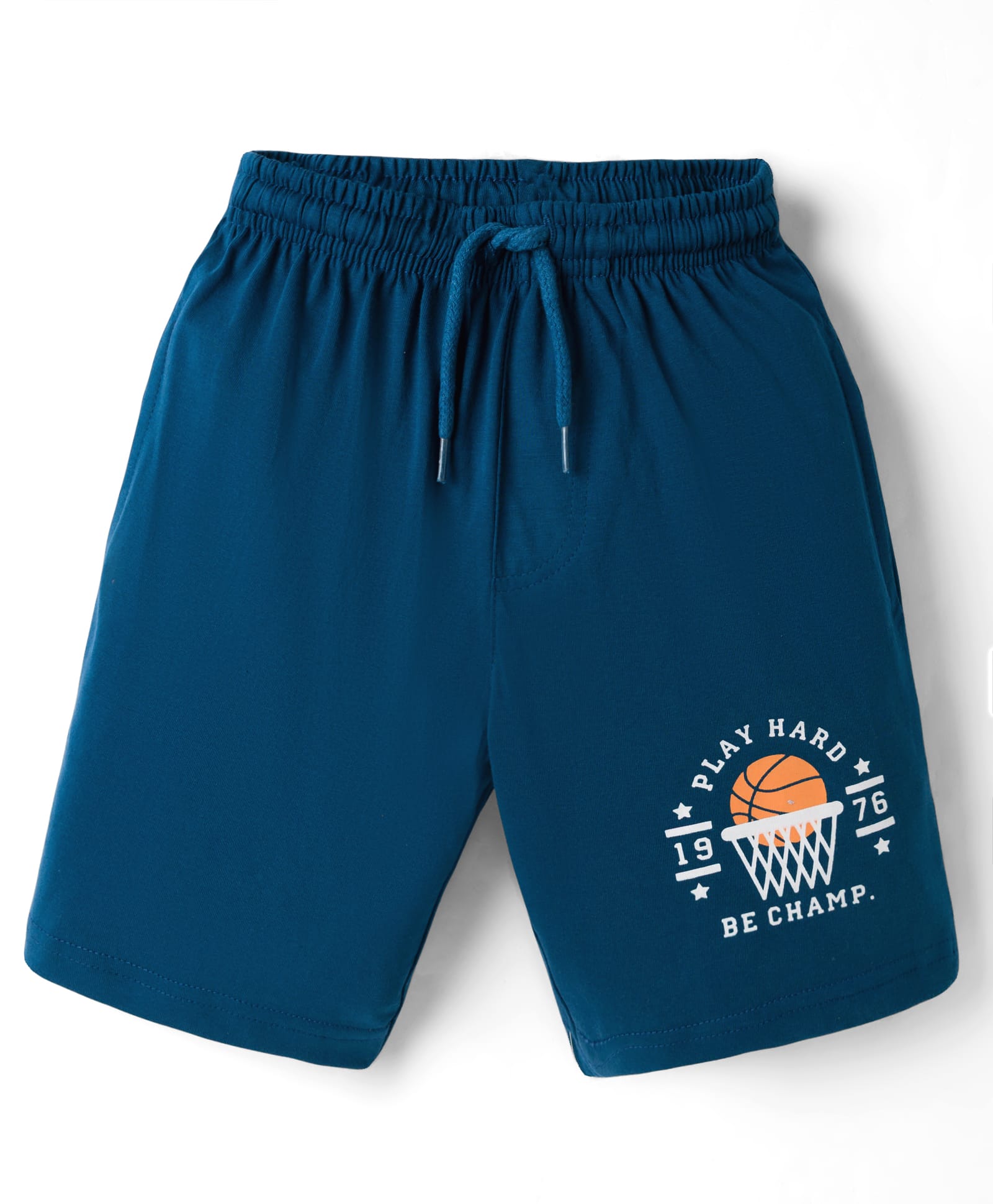 Taeko Single Jersey Knit Knee Length Shorts with Text Graphic - Teal Blue-picture-15