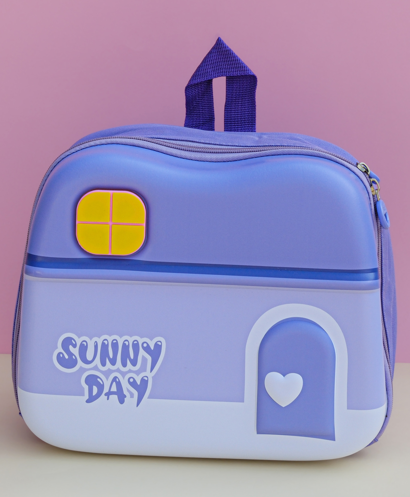 Dukiekooky Purple Mesh Back Panel Heart Door Design Sunny Day Kids Backpack-Height 9.4 Inches-image-7