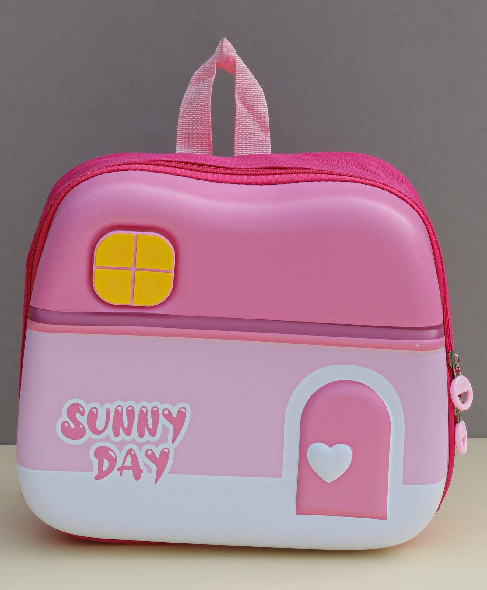 Dukiekooky Pink and Dark Pink Mesh Back Panel Heart Door Design Sunny Day Kids Backpack- Height 9.4 Inches-image-22