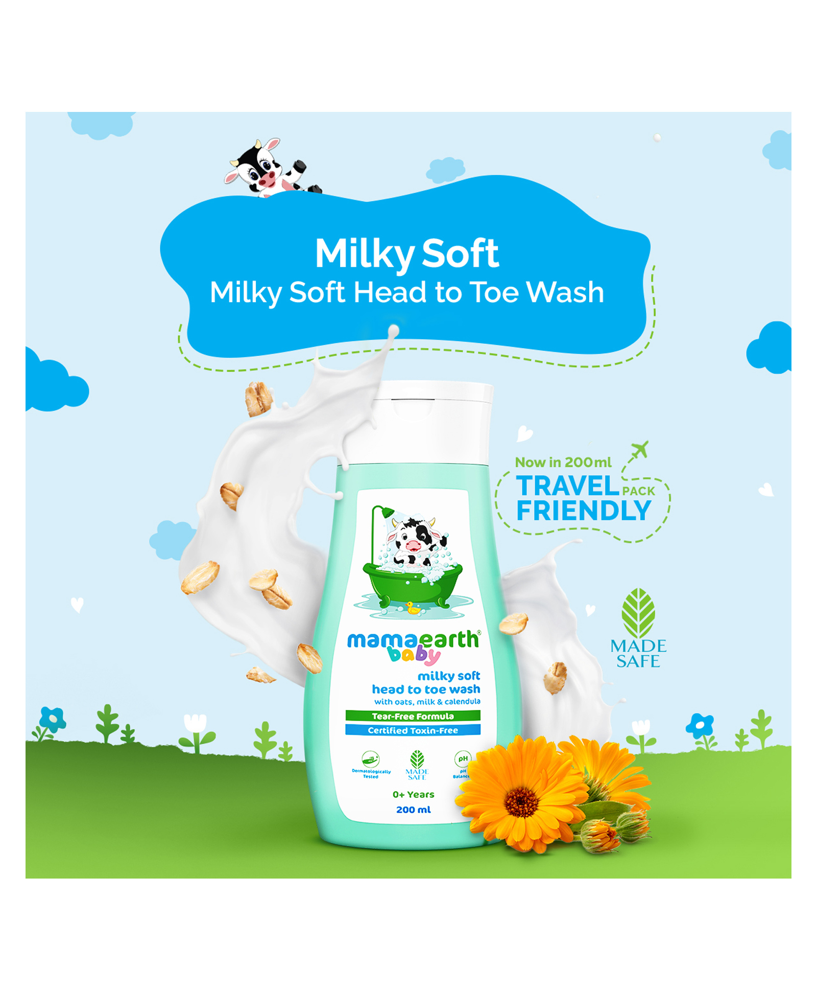 Mamaearth Baby Milky Soft Head to Toe Wash With Oats Milk & Calendula for Babies 2-in-1 Tear-Free Body Wash & Shampoo Moisturizes and Soothes Skin - 200 ml-image-36