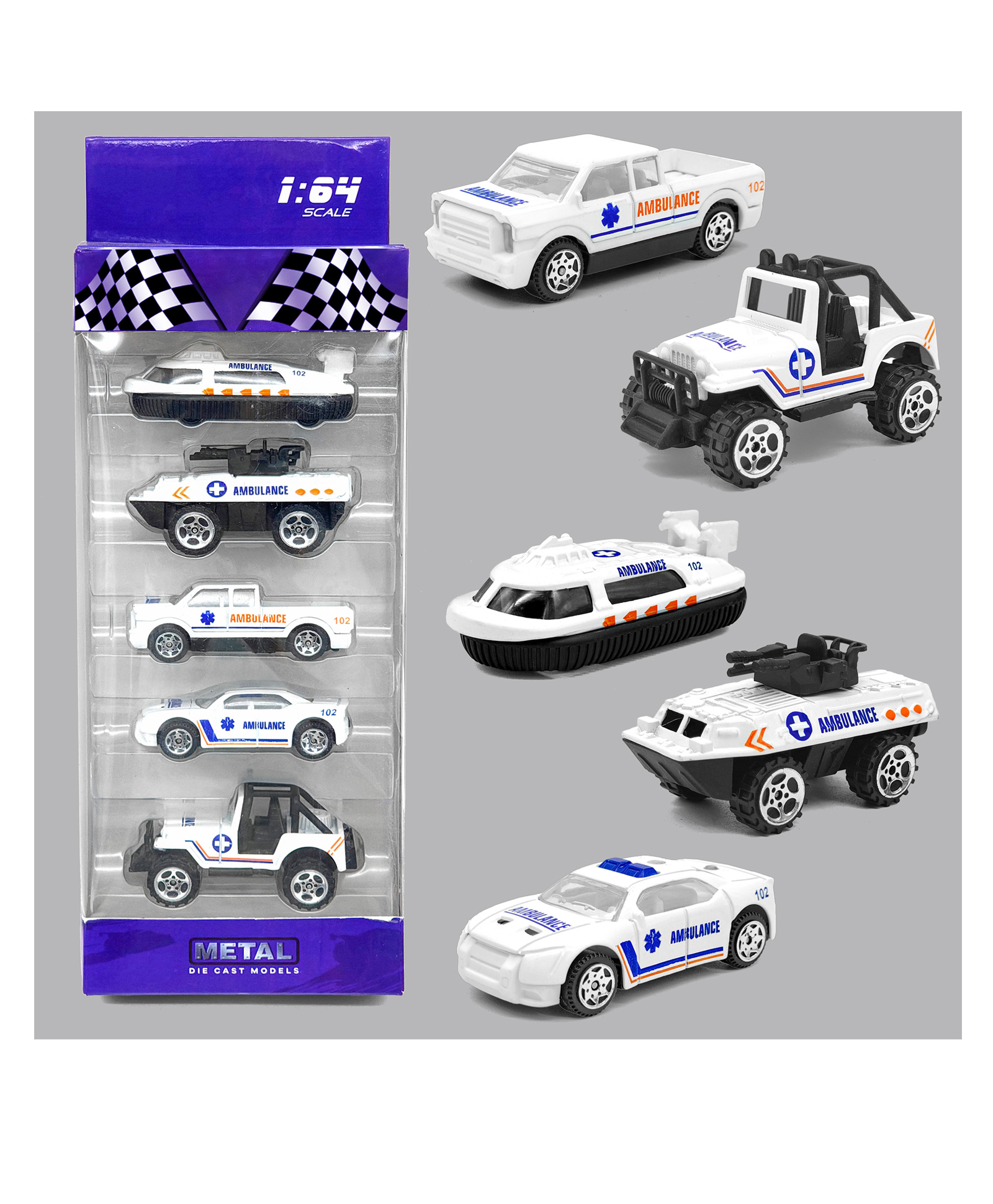 VGRASSP Set of 5 Mini Die Cast Alloy Metal Ambulance Vehicle Toy Set For Kids - 1:64 Scale Pretend Play Free Wheels Emergency Rescue Toy Cars And Trucks - Color May Vary-image-24