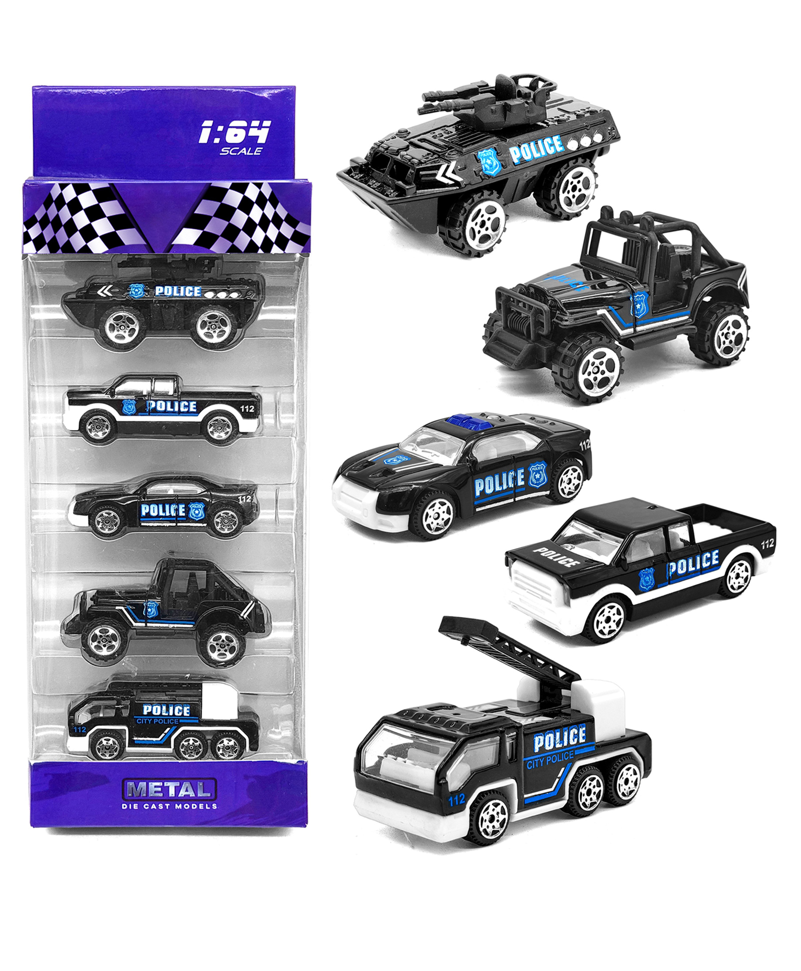 VGRASSP Set of 5 Mini Die Cast Alloy Metal Police Vehicle Toy Set For Kids - 1:64 Scale Pretend Play Free Wheels Emergency Patrol Toy Cars And Trucks - Color May Vary-picture-25