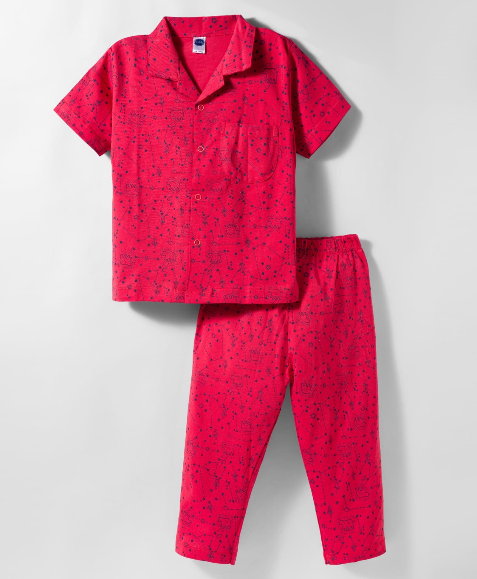 Teddy Sinker Knit Half Sleeves Co-ords Night Suit With Rocket Print - Red-image-47