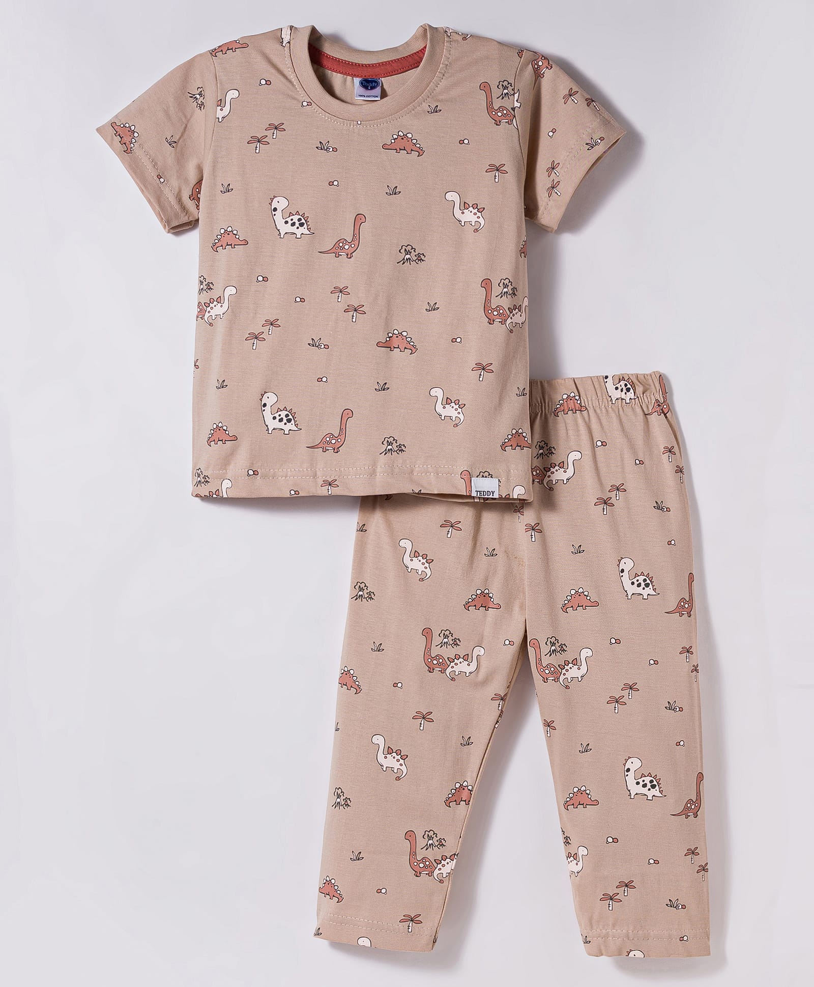 Teddy Sinker Knit Half Sleeves Co-ords Night Suit With Dino Print - Brown-picture-15
