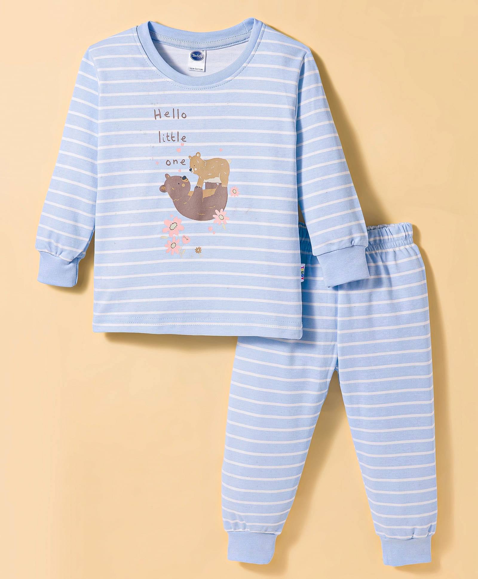 Teddy Sinker Knit Full Sleeves Night Suit With Animal Print - Light Blue-picture-41