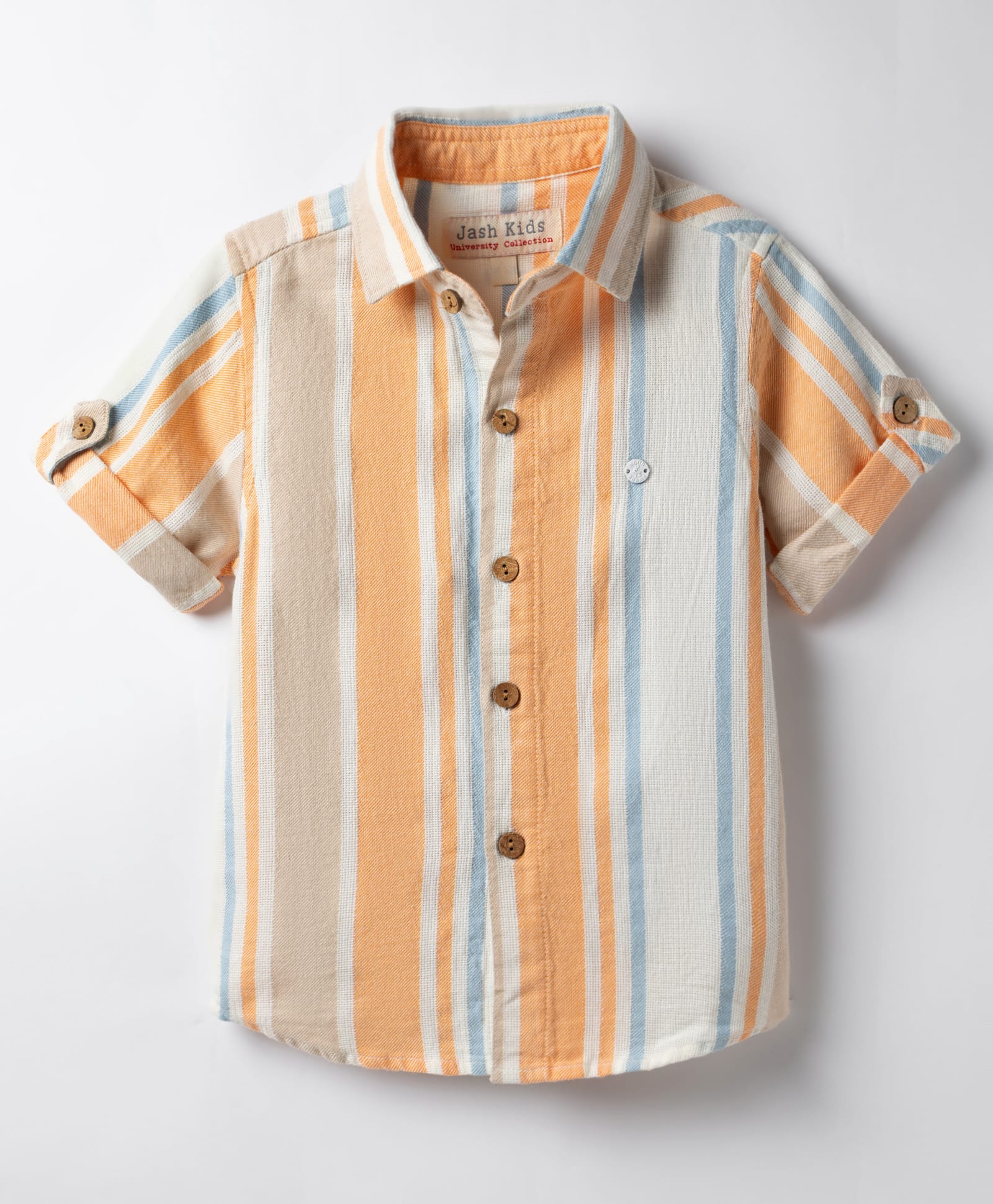JASH KIDS Cotton Woven Half Sleeves Striped Shirt - Orange-picture-12